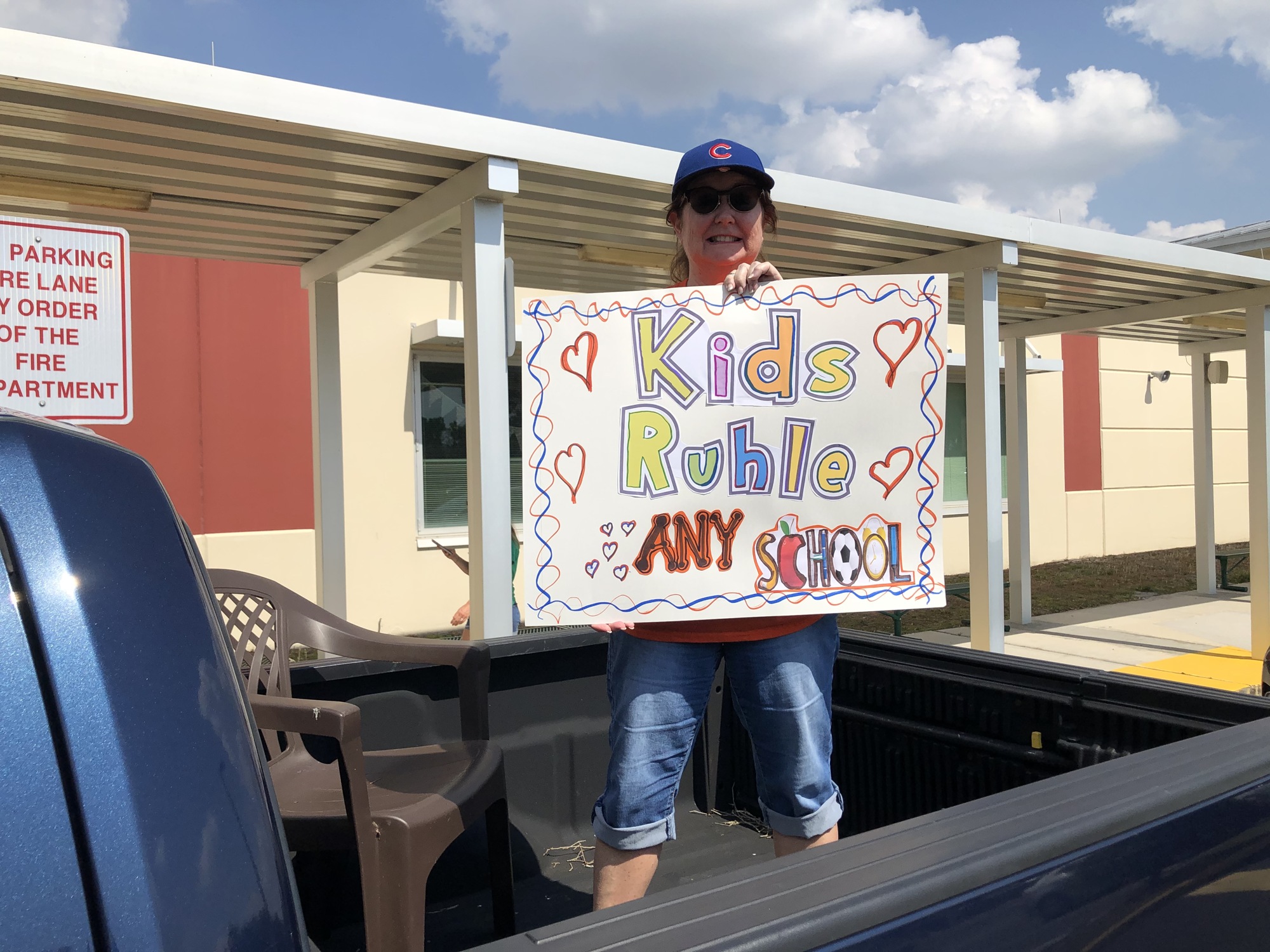 During Windermere Elementary’s quarantine caravan to greet students, Cherie Ruhle shared her theme: Kids Ruhle.