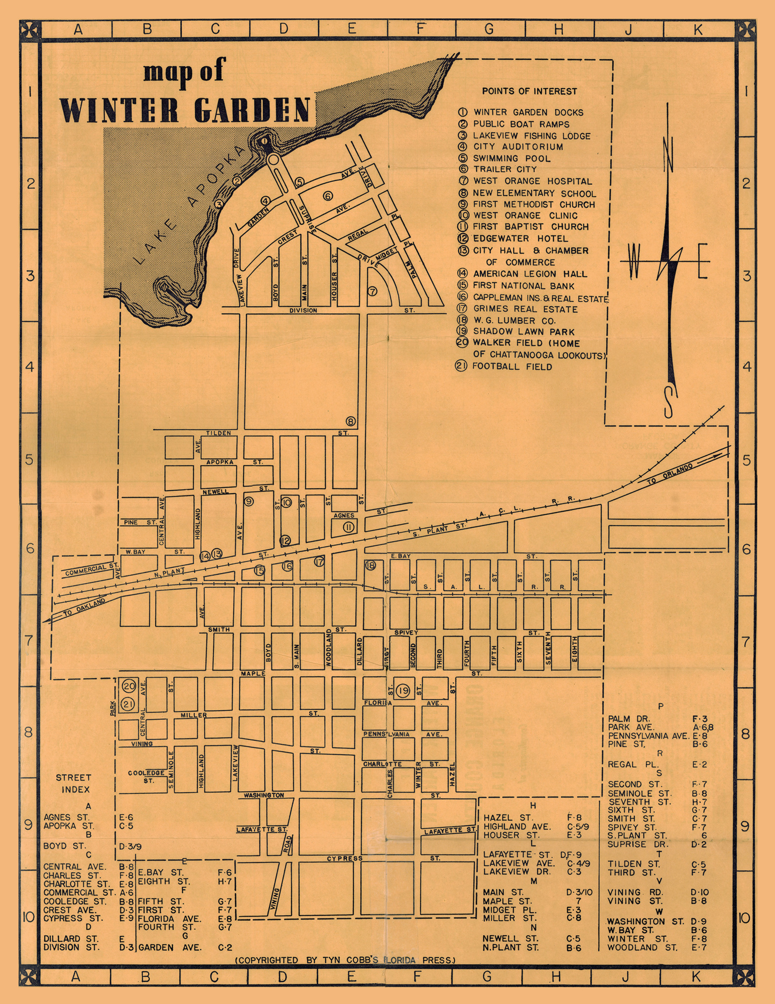 The Winter Garden Chamber of Commerce issued this city map in the 1950s. The backside included photographs of the city’s amenities.