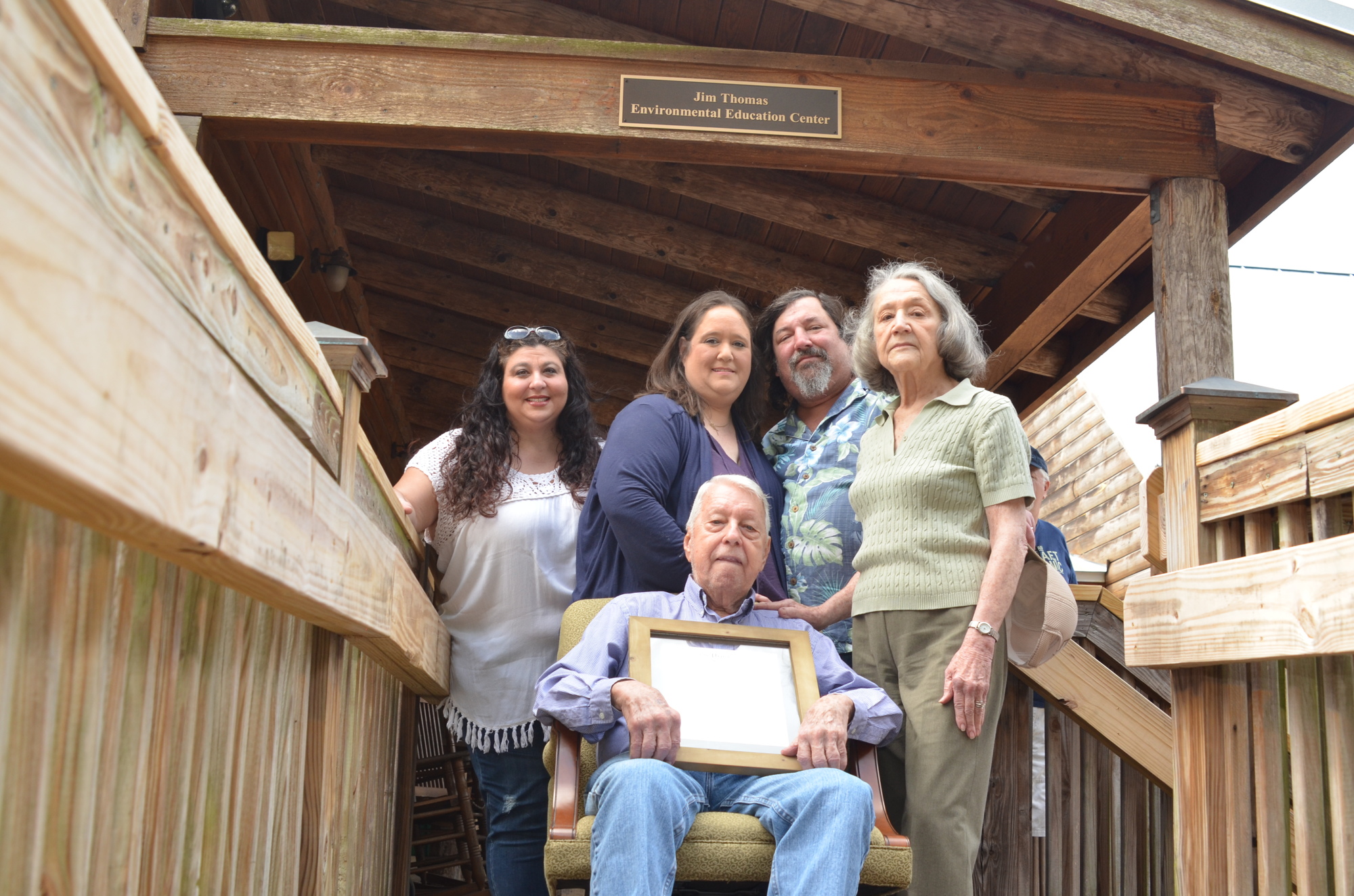 The Thomas family was present for the official naming of the headquarters at ONP — The Jim Thomas Environmental Education Center. With him were his daughter, Ellen McNeil; daughter-in-law and son, Angie and Jay; and wife, Peg.