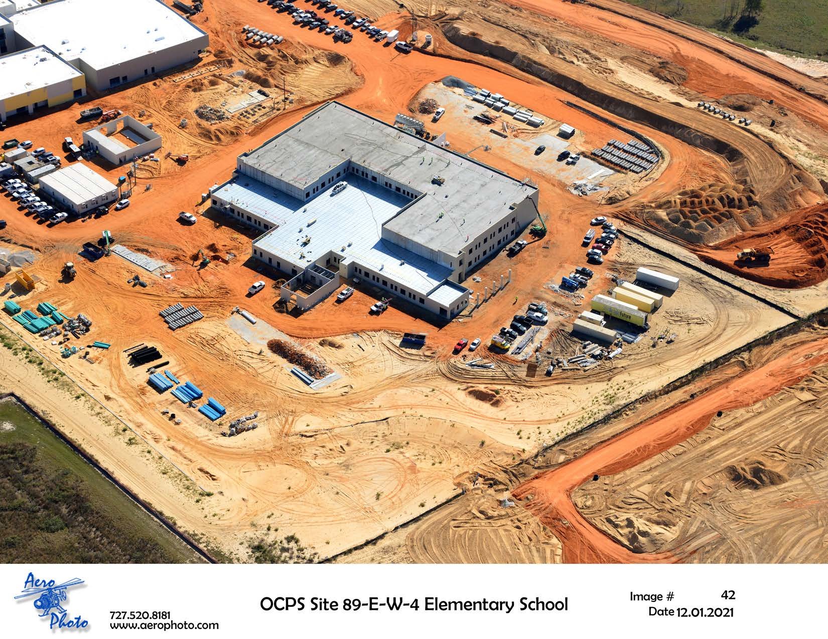 An aerial view shows the construction progress for the elementary school being built at 16145 Silver Grove Blvd., Winter Garden.