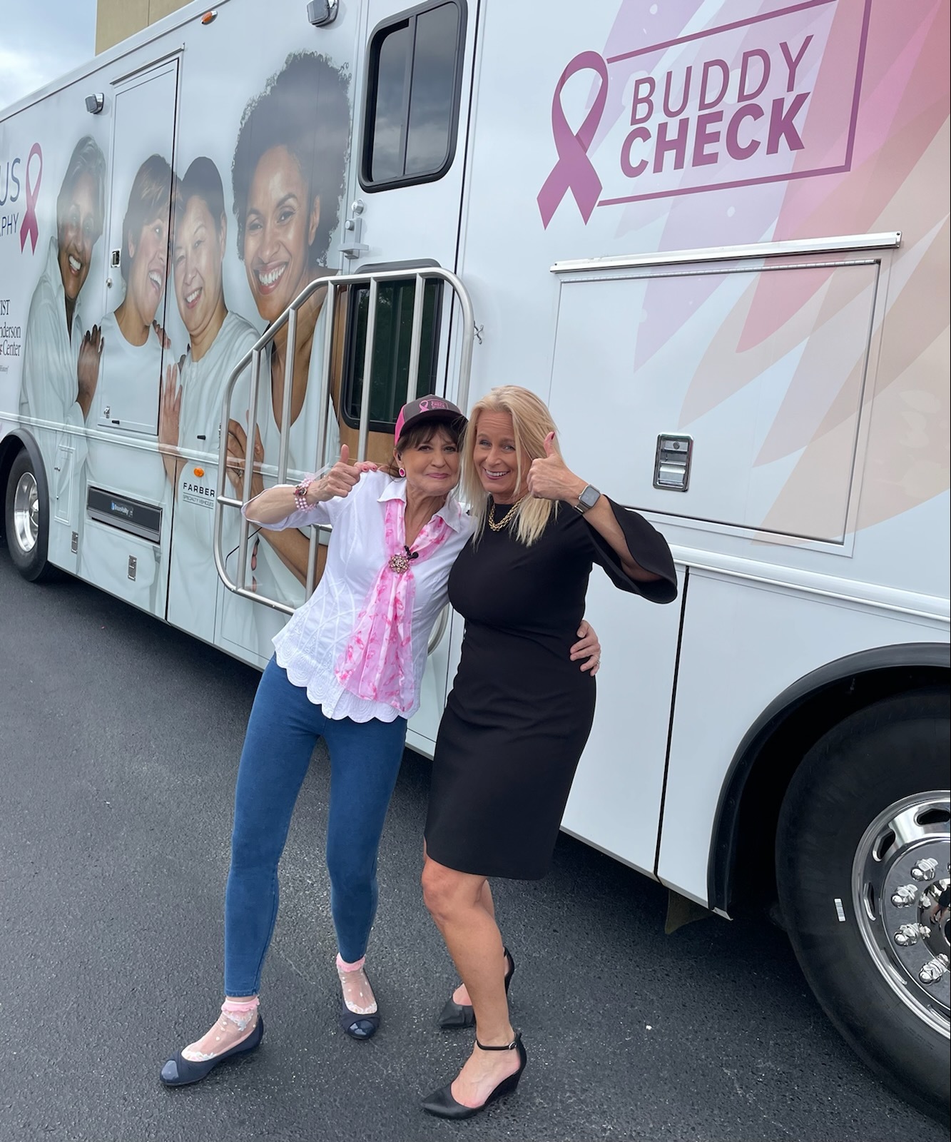 Duval County Judge Kimberly Sadler, right, with First Coast News anchor Jeannie Blaylock and the Buddy Bus 3D mobile mammography vehicle.