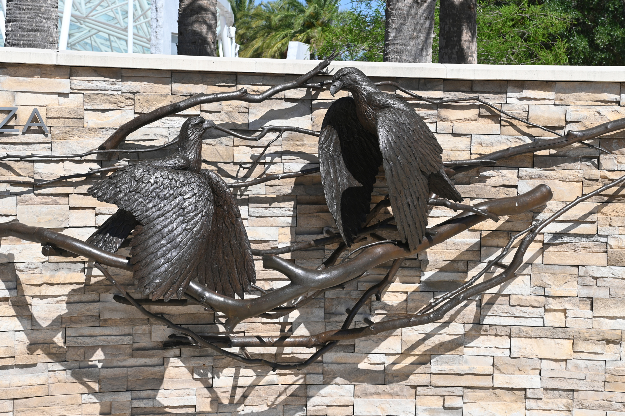 These two eagles are part of the Home sculpture at Patriot Plaza. (Photo: Spencer Fordin)