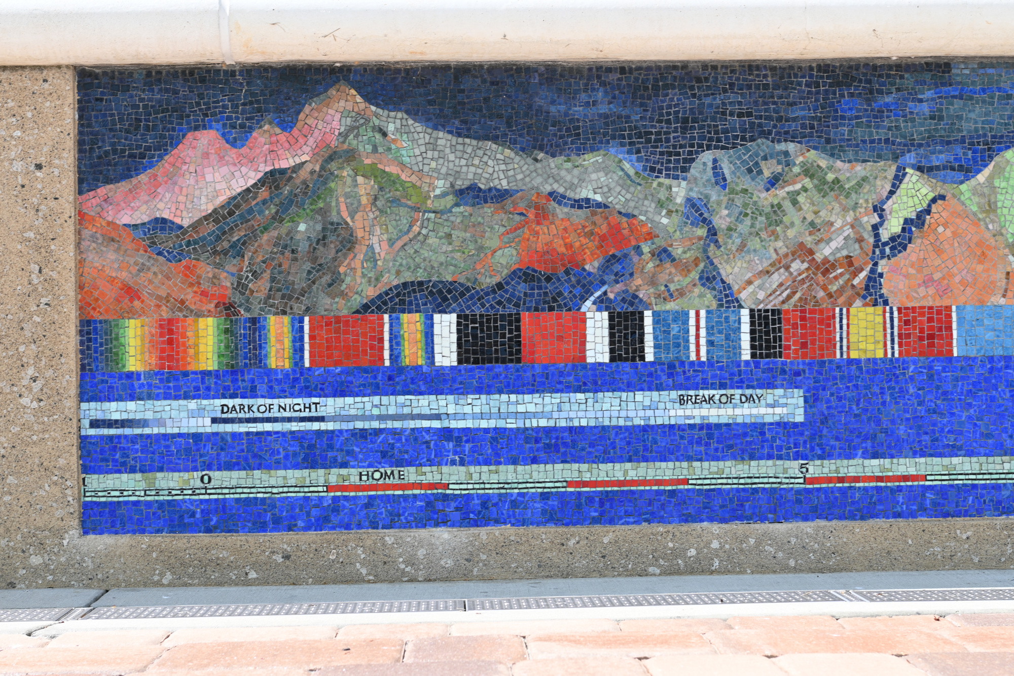 Close-up detail of Ellen Driscoll's Patriot Plaza mosaic. (Photo: Spencer Fordin)