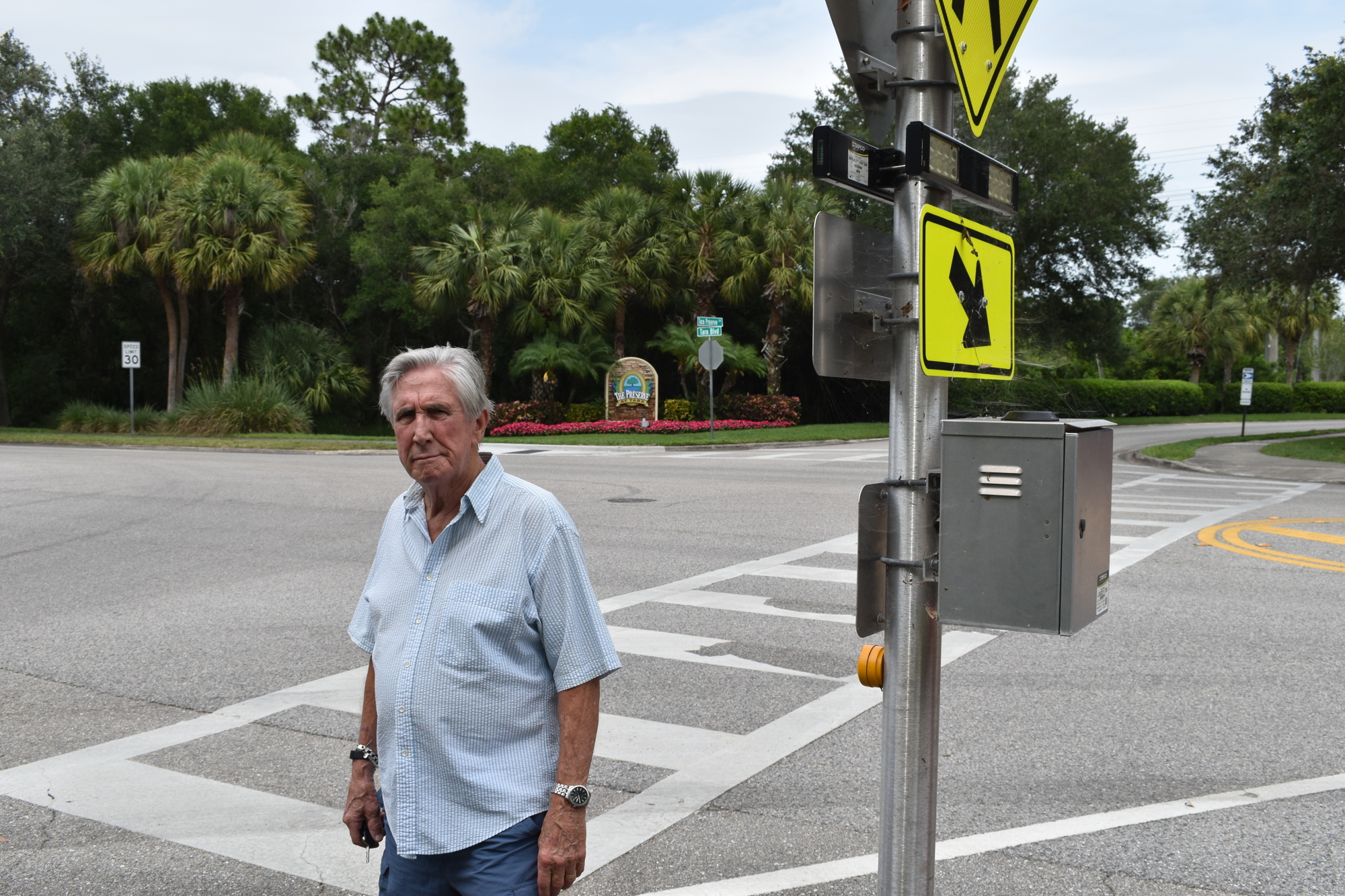 Darby Connor said the recently installed crosswalks with flashing beacons, at Tara Boulevard and Tara Preserve Lane, have made a huge difference but that more is needed.