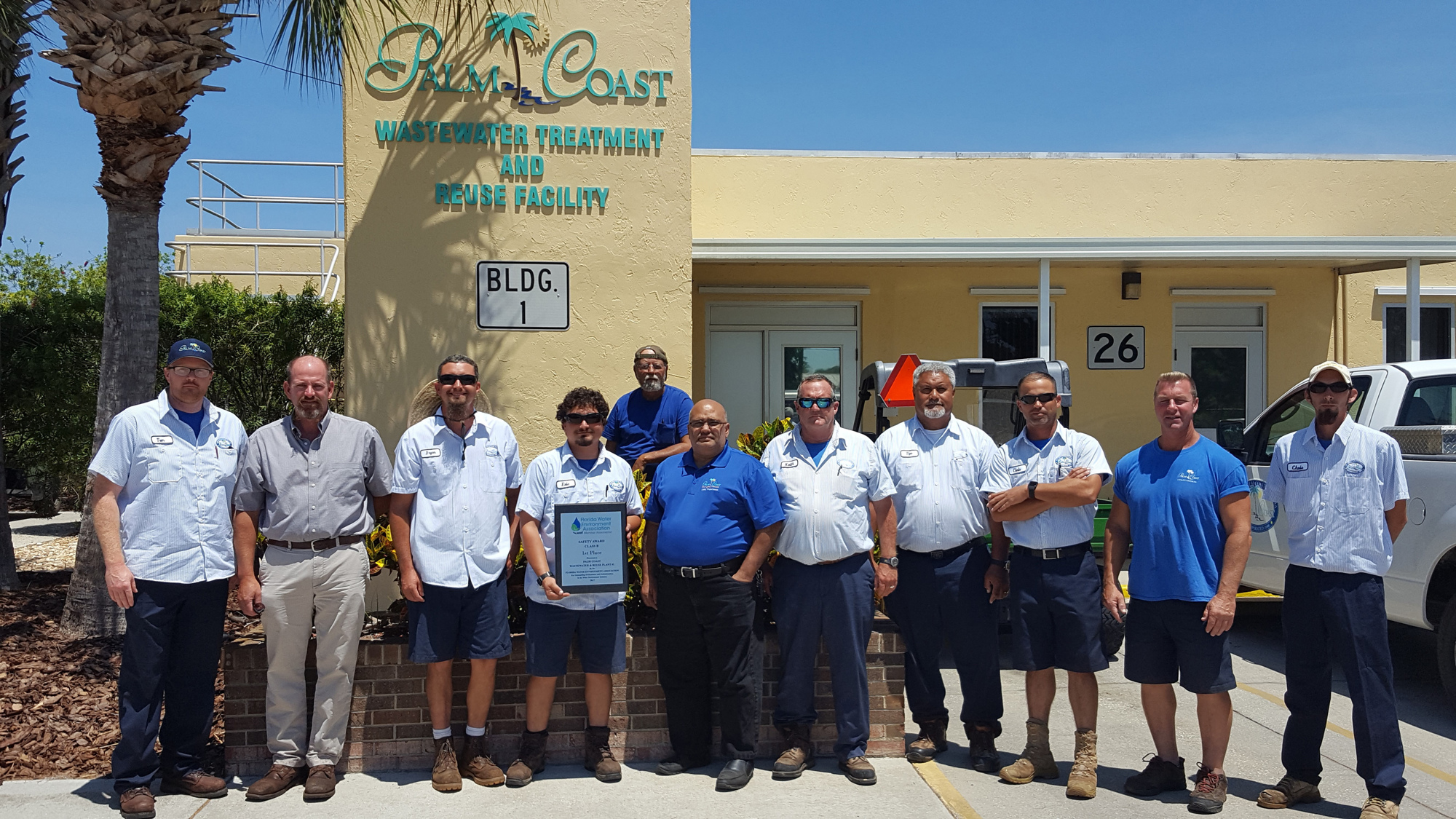 City of Palm Coast Wastewater Treatment Plant 1 employees with the 2017 FWEA Safety Award (Photo courtesy of the city of Palm Coast)