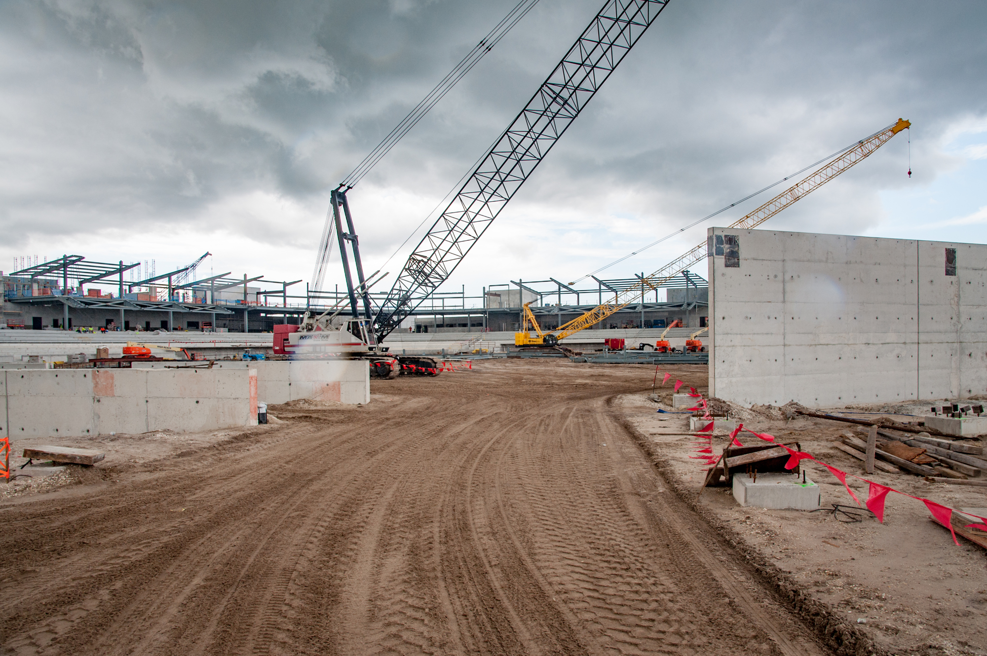 Lori Sax. The inside of the stadium under construction.