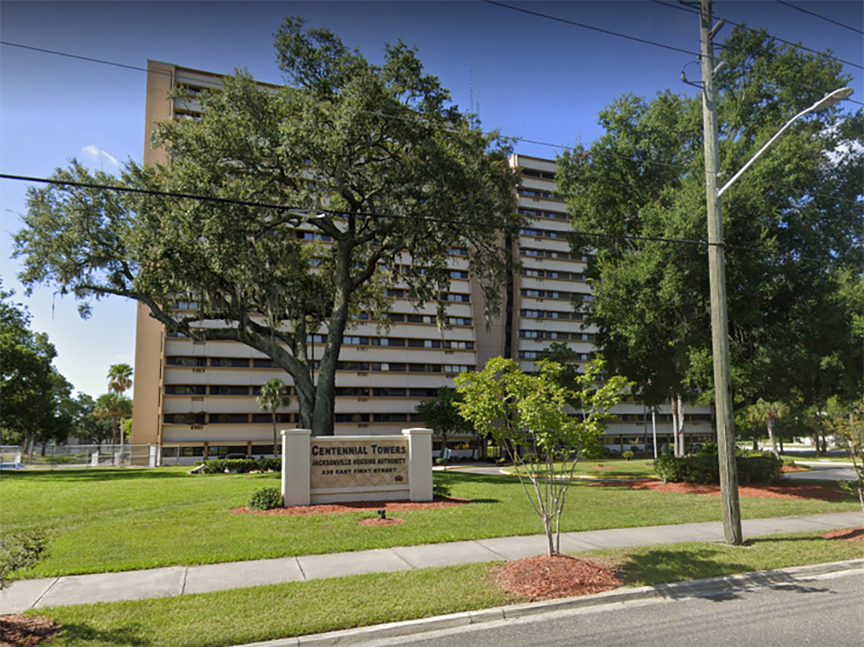 Centennial Towers at 230 E. First St. in East Jacksonville north of Downtown.