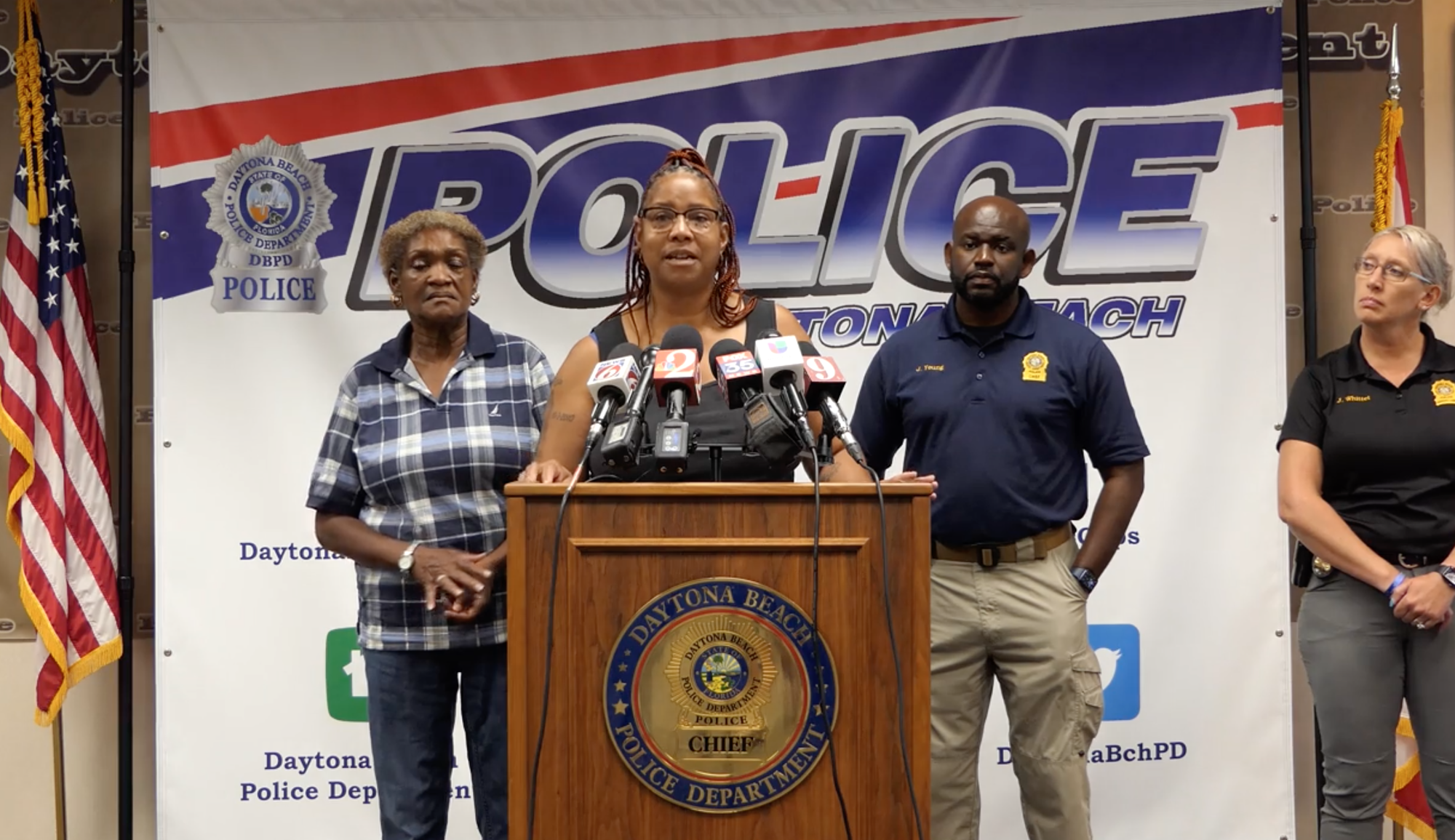 Beatrice Pride, Alfred Fleming's stepdaughter, speaking at the press conference.