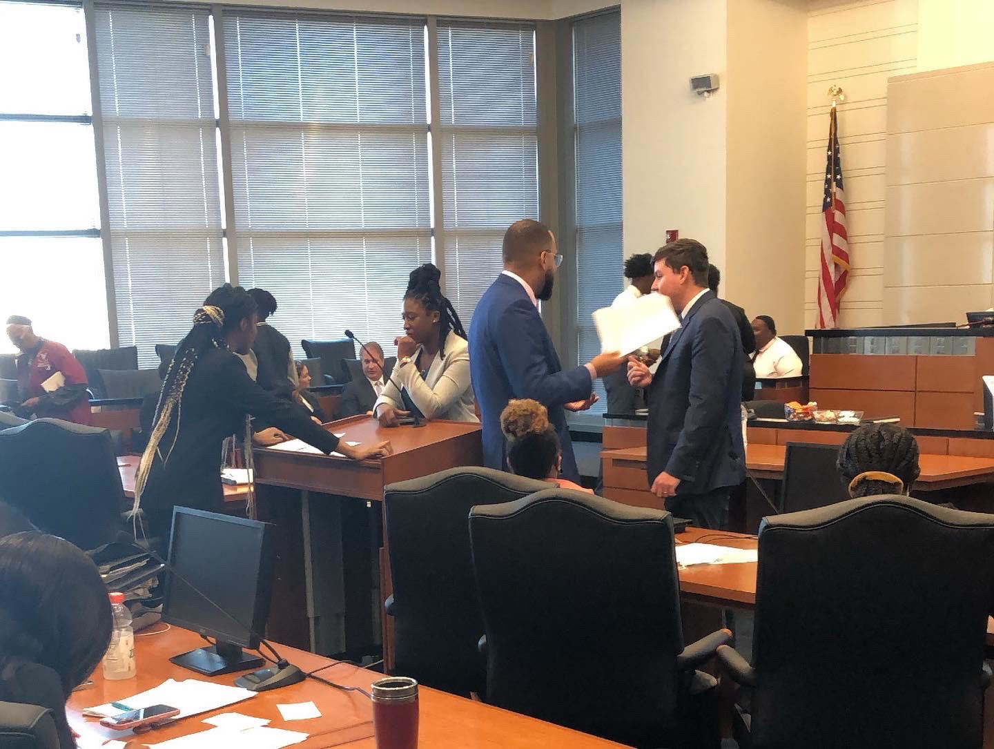 The mock trial competition in session at the Bryan Simpson U.S. Courthouse featuring students from William M. Raines and Jean Ribault high schools.