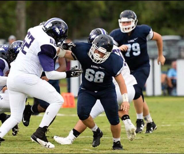 Bailey Trinder (No. 68) is a starting offensive lineman for the Foundation Academy football team. Courtesy photo