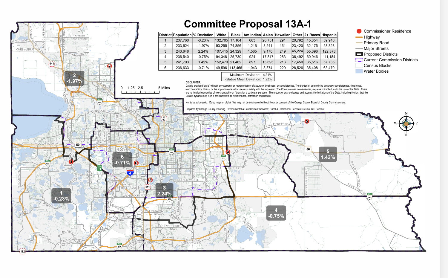 This option puts 237,760 residents in District 1 and 233,624 in District 2. The purple dotted lines show the current district lines.