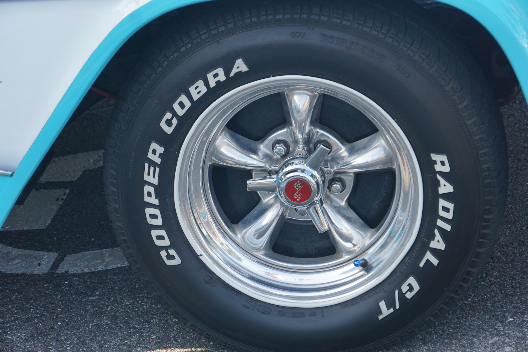The custom wheels of Robert Alfarone's 1955 Chevrolet pickup truck.