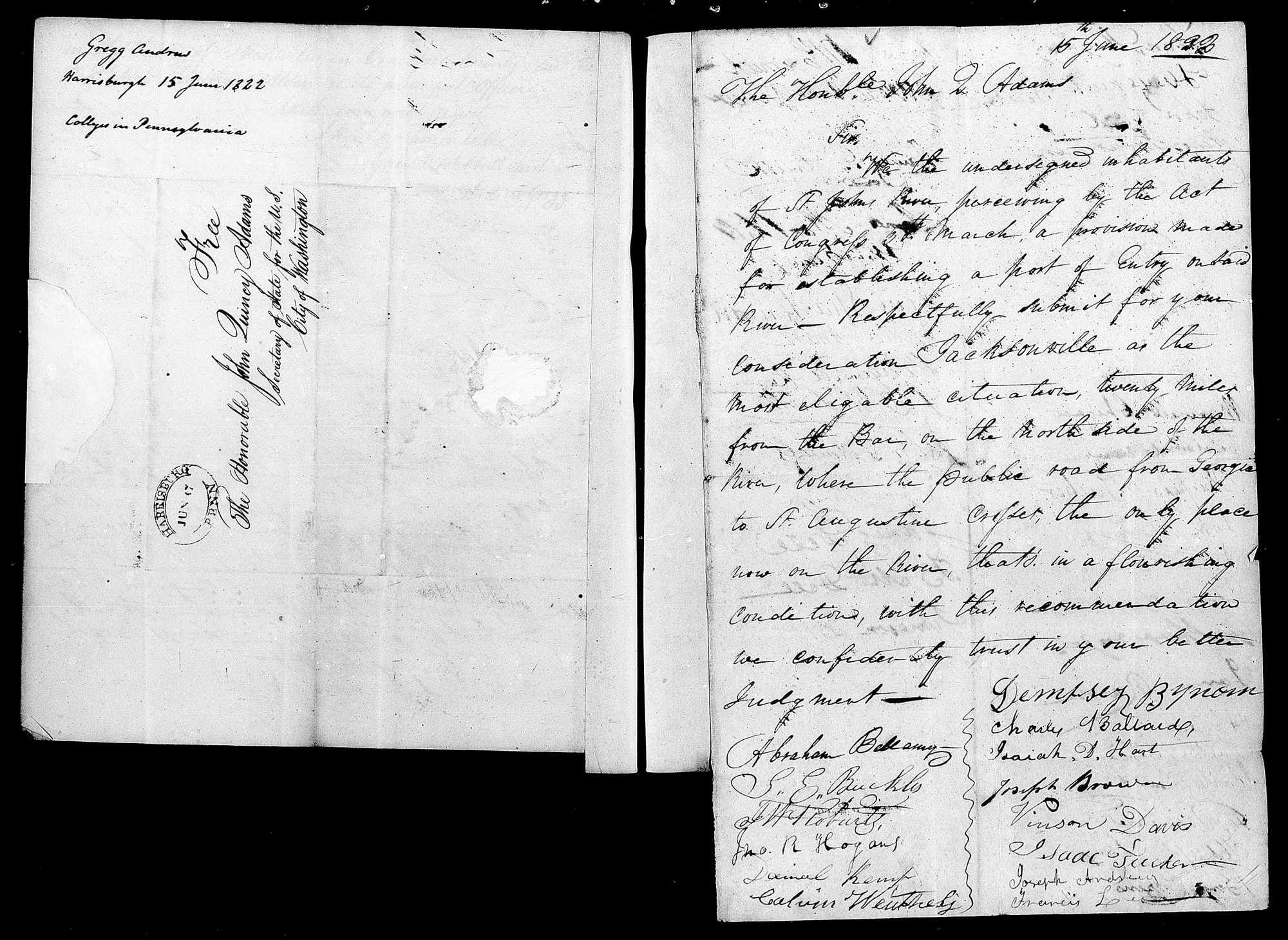 The oldest documentation of the city being called “Jacksonville” is this letter dated June 15, 1822.