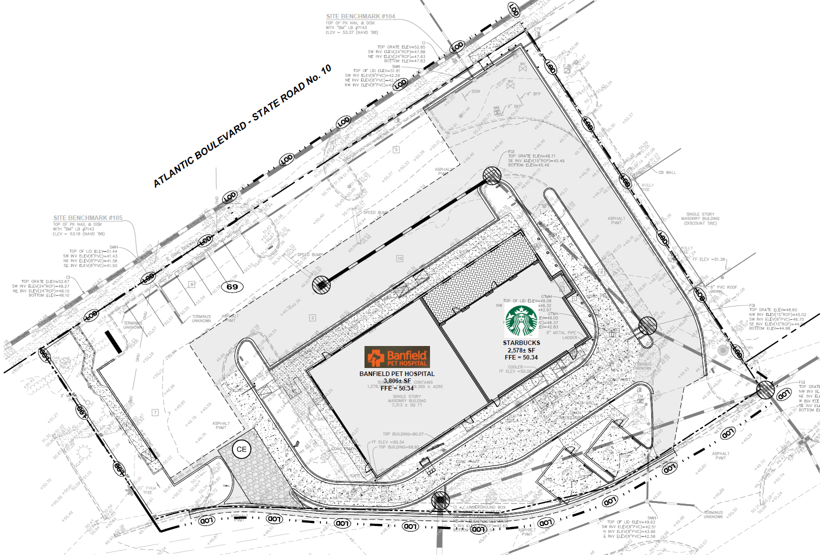 A site plan for the project shows Banfield Pet Hospital and Starbucks Coffee in the former TGI Fridays in Regency Park.