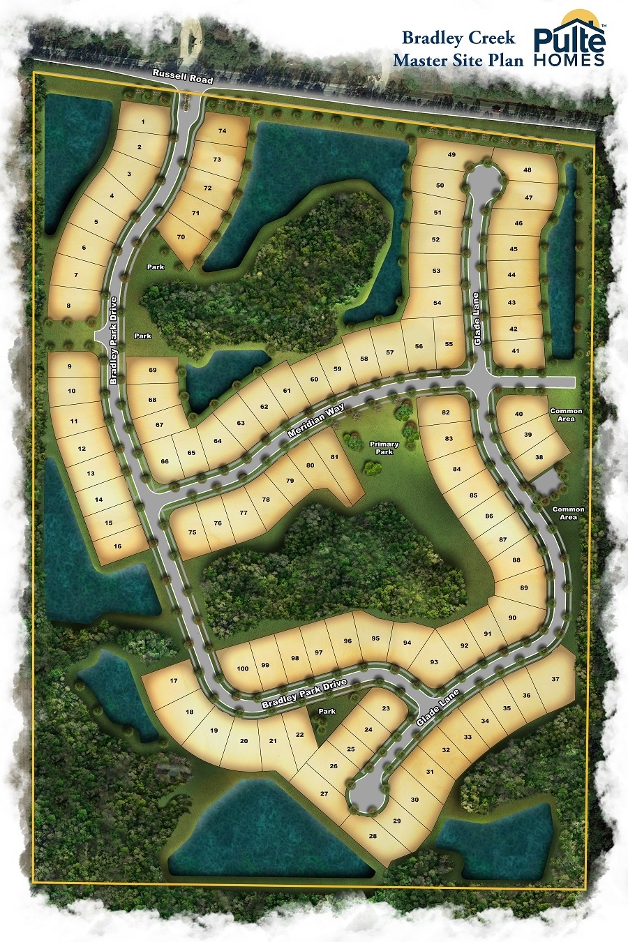 The site plan for Bradley Creek in Green Cove Springs. The community is at 2429 Russell Road off County Road 209.