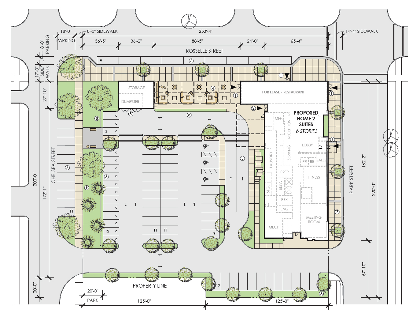 The site plan for the 100-room, almost 62,500-square-foot hotel.