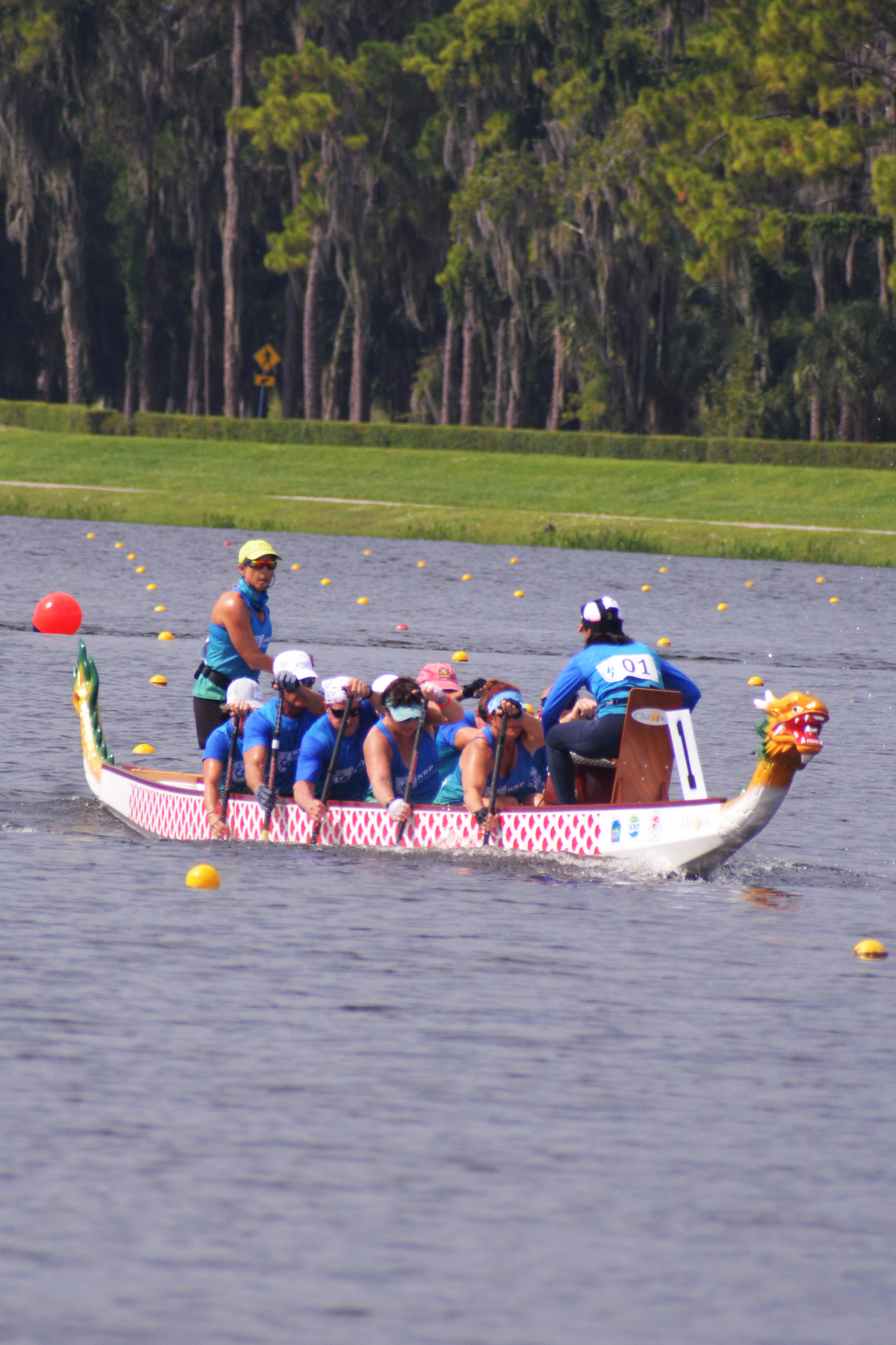 The NBP Dragons Senior B Mixed Small Boat paddles in its 2000 meter race during the 2022 IDBF Club Crew Championships. The boat finished second.