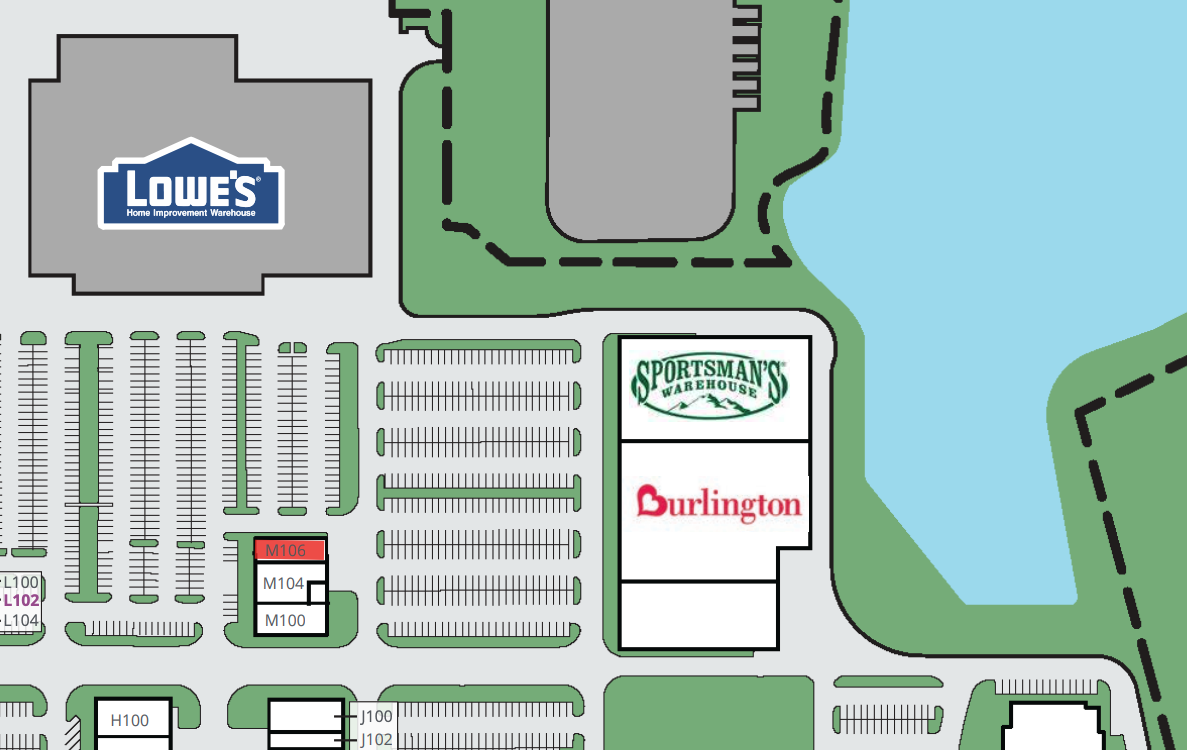 A River City Marketplace map shows the store near Lowe's and Burlington.