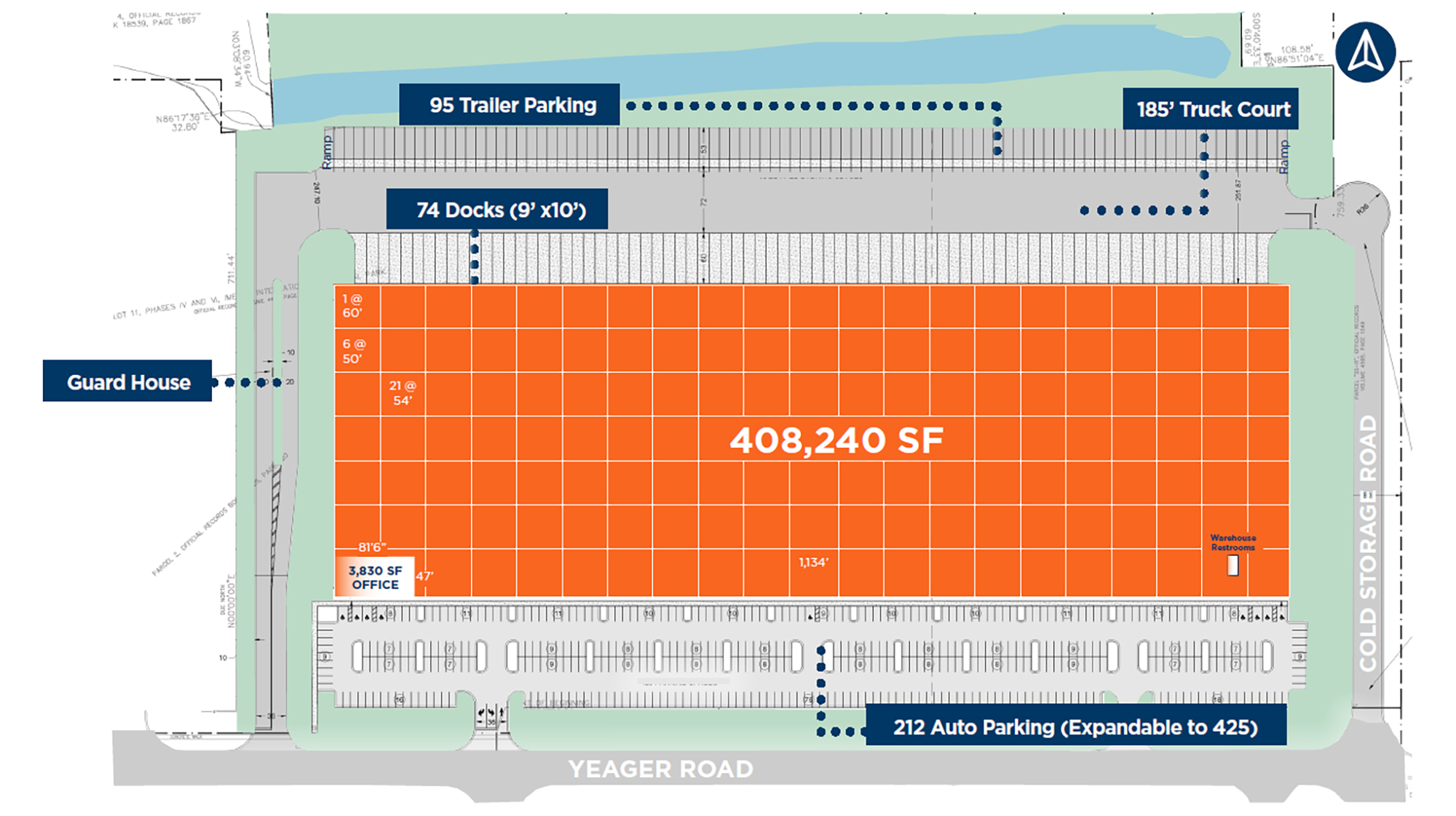 The site plan for 408,240-square-foot warehouse at 10760 Yeager Road.