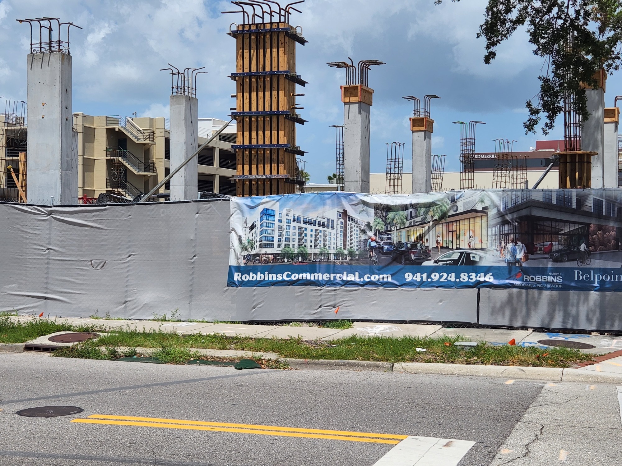 Vertical Construction is underway at One Main Plaza at the corner of Main Street and South Links Avenue in downtown Sarasota. (Photo by Andrew Warfield)