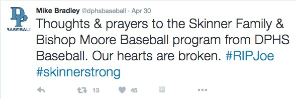 Dr. Phillips coach was among many from the Central Florida baseball community who took to social media to remember Joe Skinner.