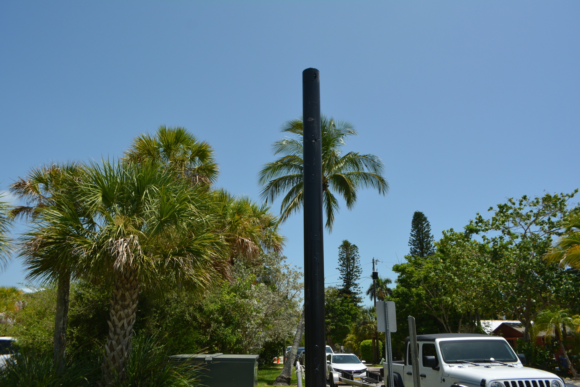 A 25-foot cell tower was erected in Longboat Beach Village on the corner of Broadway Street and Lois Drive. (Photo by Lauren Tronstad)