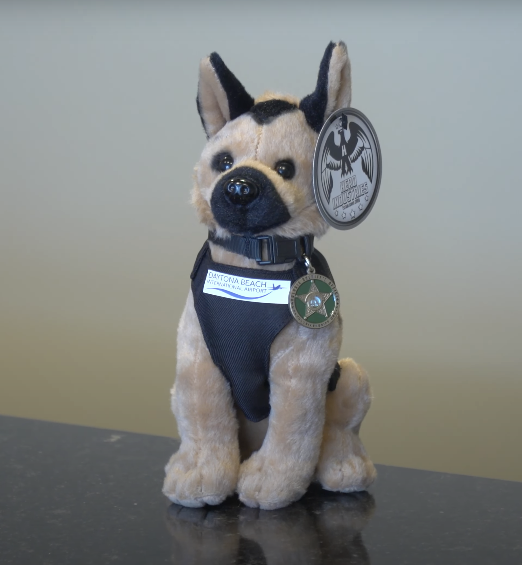 There are four K-9 teams at the Daytona Beach International Airport. This is a plush toy of K-9 Charlie. Screenshot courtesy of DBIA's video