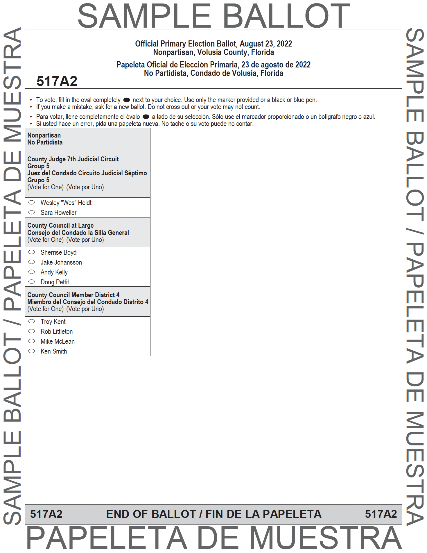 A sample ballot for an NPA voter