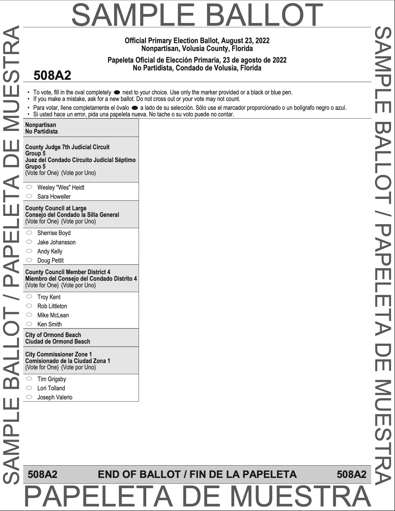 A sample ballot for a Zone 1 resident who is also an NPA voter.