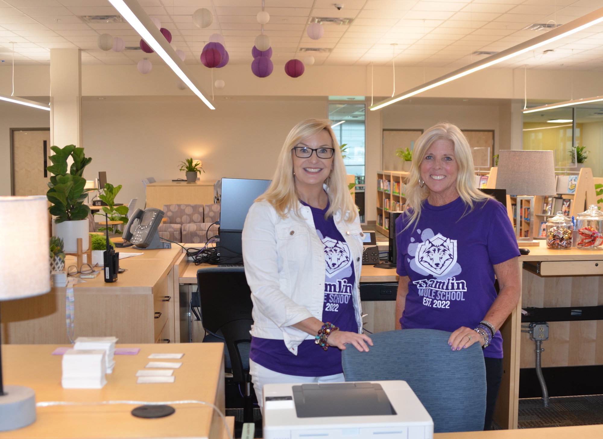 Media specialist Janet Anderson, left, and Dr. Suzanne Knight, principal, were pleased with the results of the media center at Hamlin Middle School.