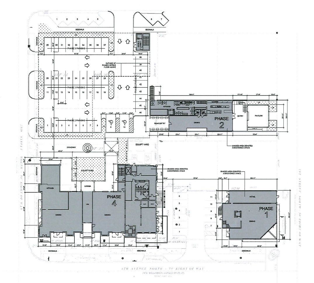 The project site plan shows the four phases of the project.
