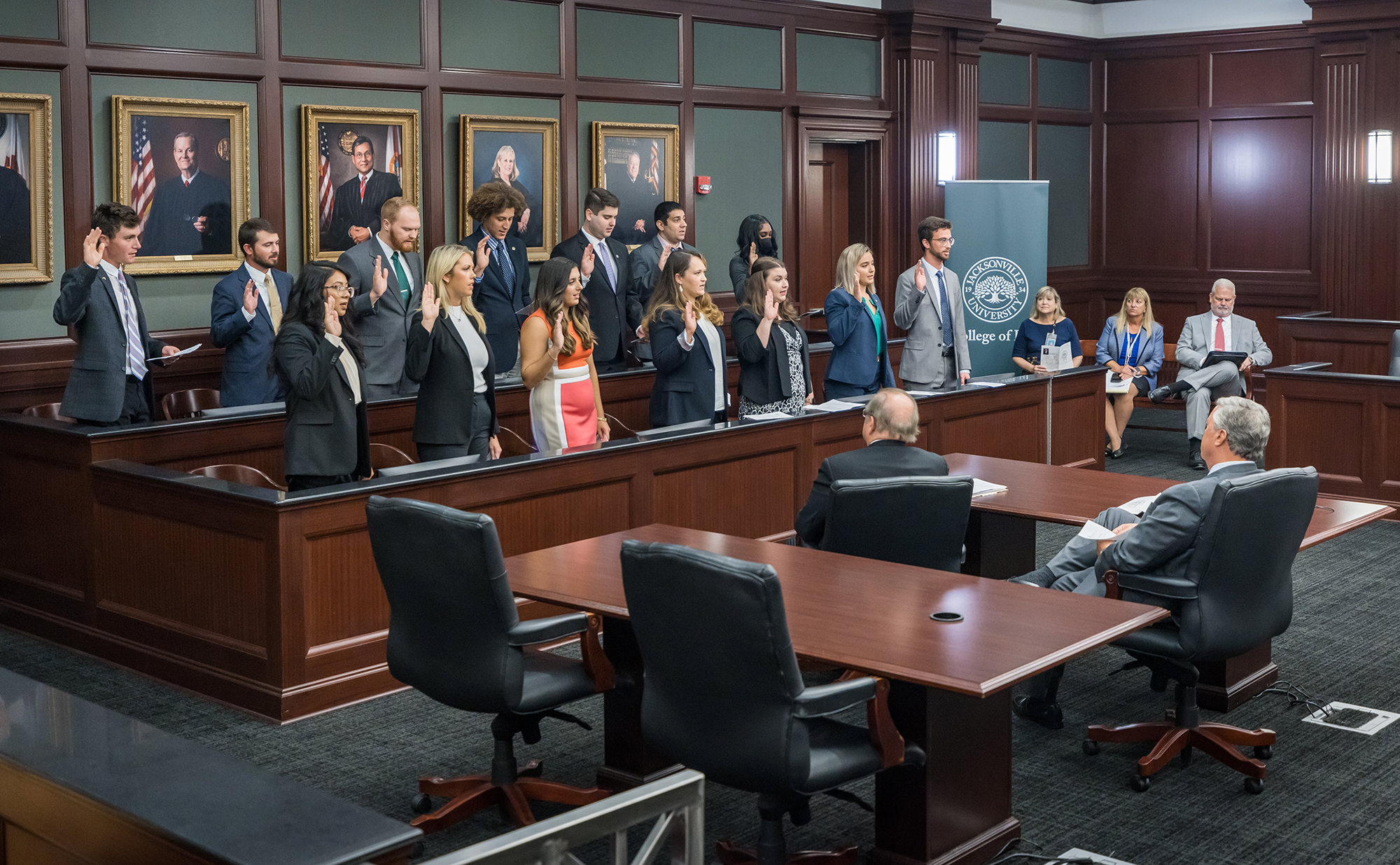 The JU College of Law's class of 2025 takes an oath at the college’s formal convocation Aug. 5 at the Duval County Courthouse.