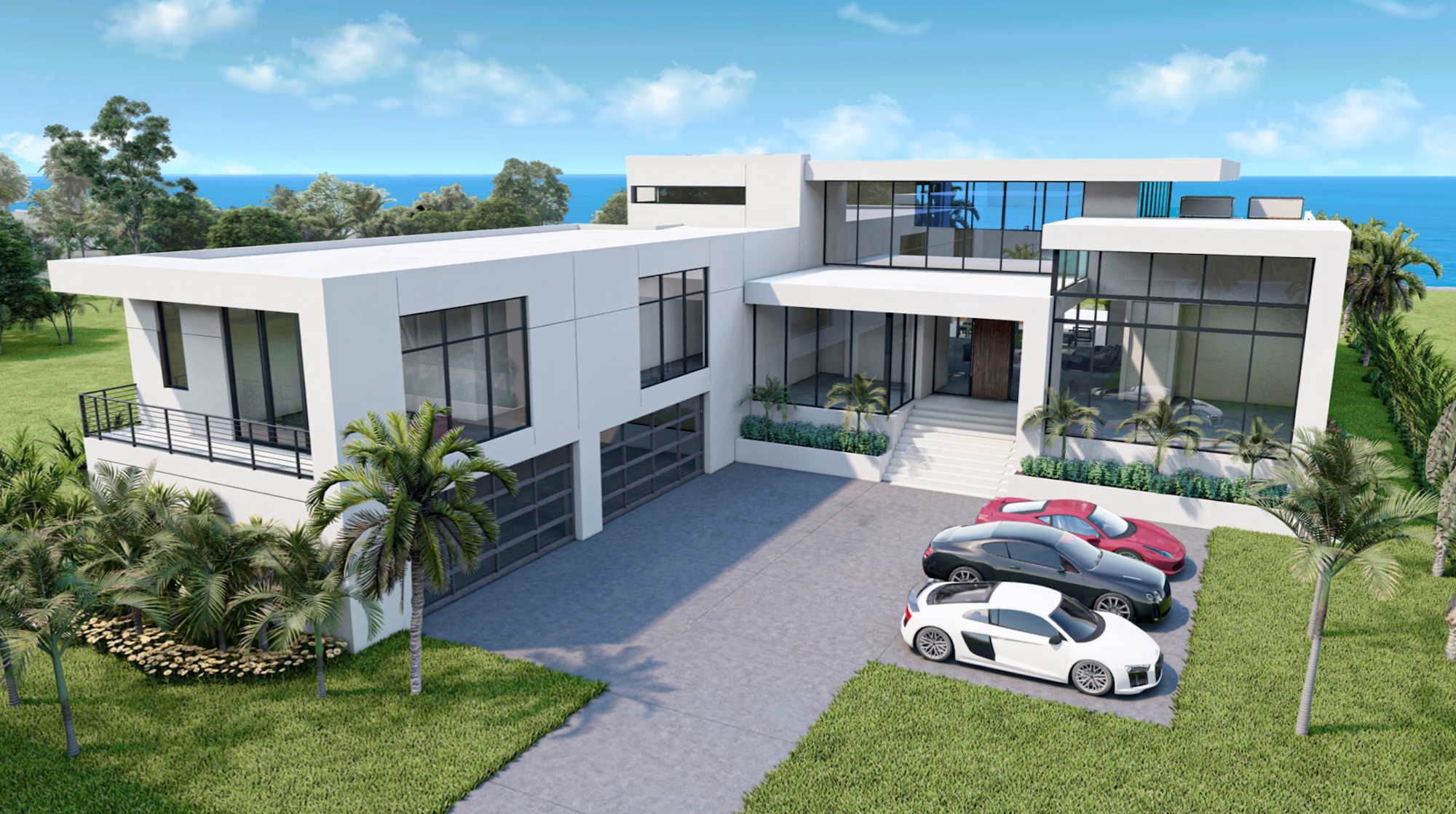 For the automobile enthusiast, the garage in the new $16.99 million home at Higel Avenue on Siesta Key can park 16 vehicles should the owner choose to add four lifts. (Courtesy of Seaward Development)