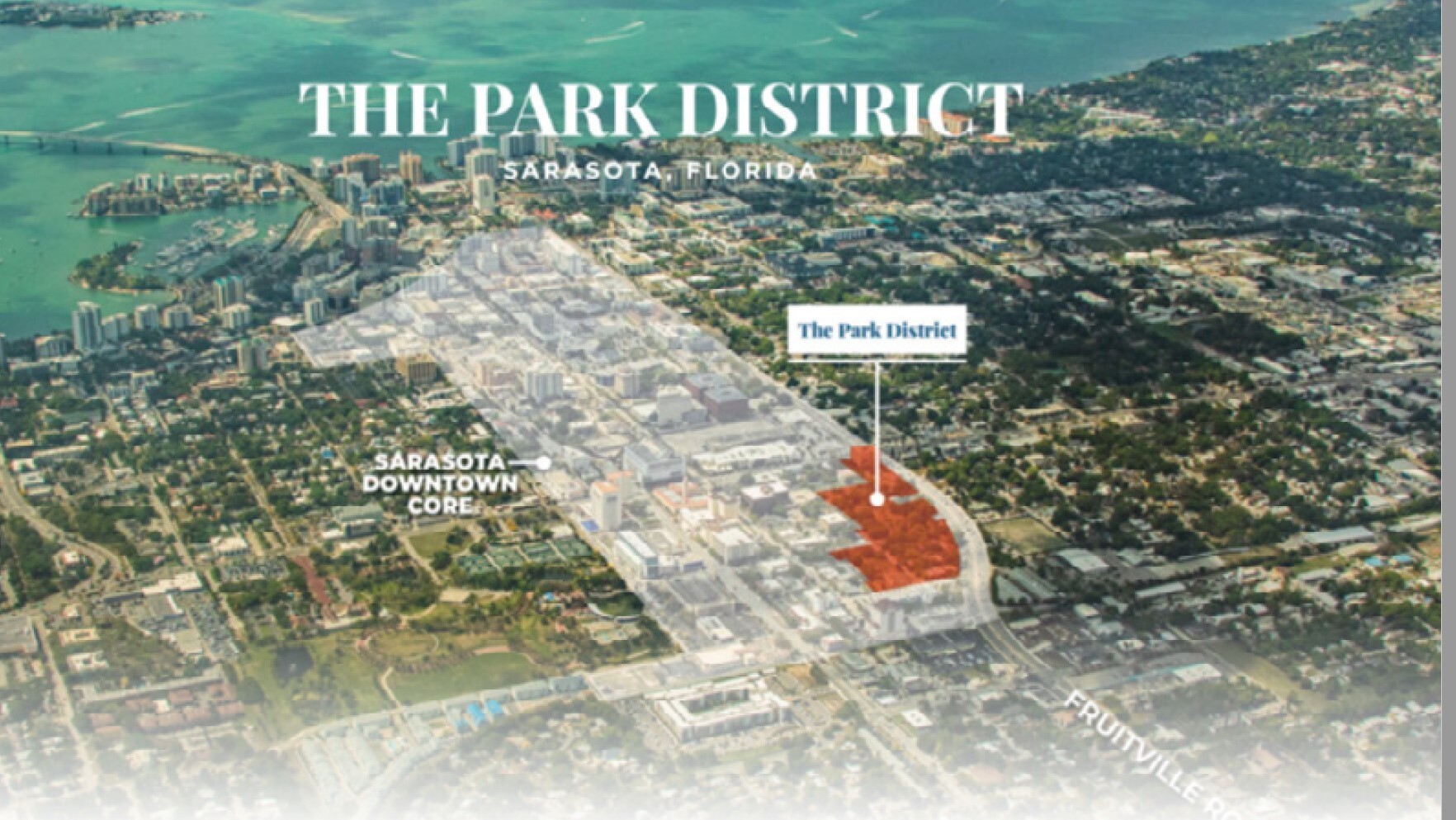 Park District is being spearheaded by the Atlanta multifamily development firm Brook Farm Group which has bought nearly 9 acres in downtown Sarasota and plans to build a mixed-use development on the sites. (Courtesy image)