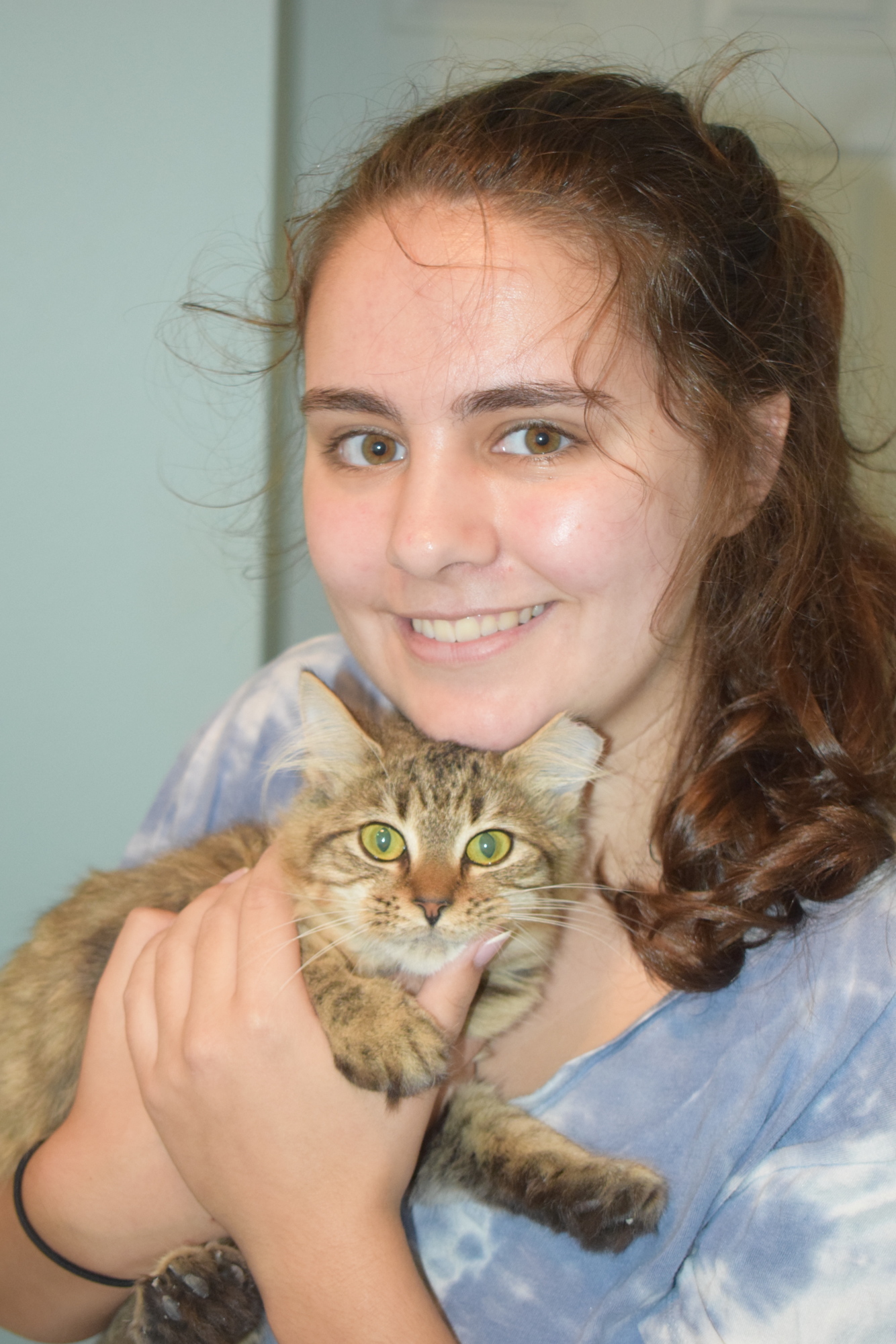 Greenfield Plantation's Ava Biasini holds Chloe. Biasini has found homes for 14 stray cats and she has nine more available. (Photo by Jay Heater)