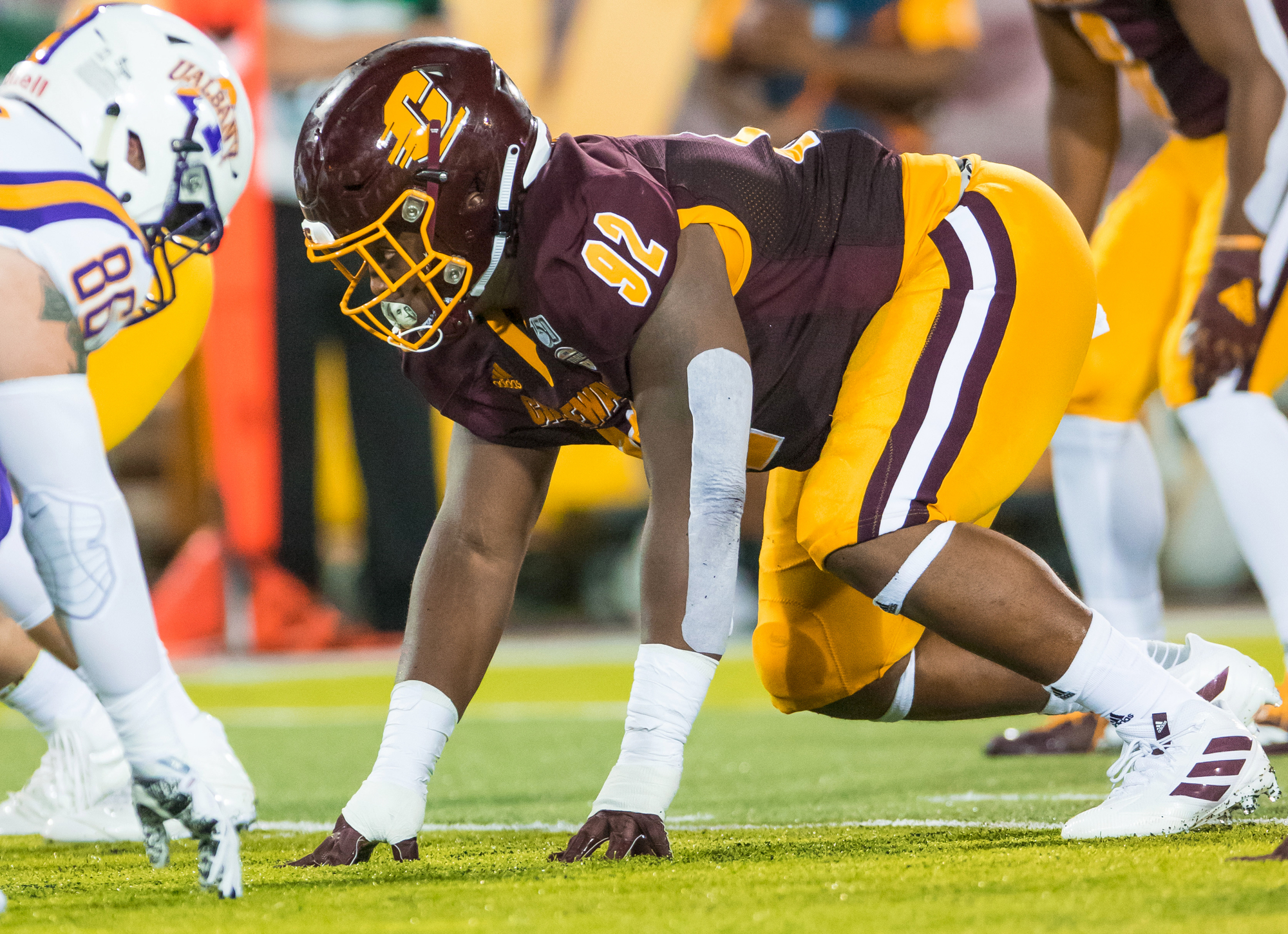 Former Booker High star Jacques Bristol has become a stalwart at defensive tackle for Central Michigan. (Photo courtesy of CMU Athletic Communications.)