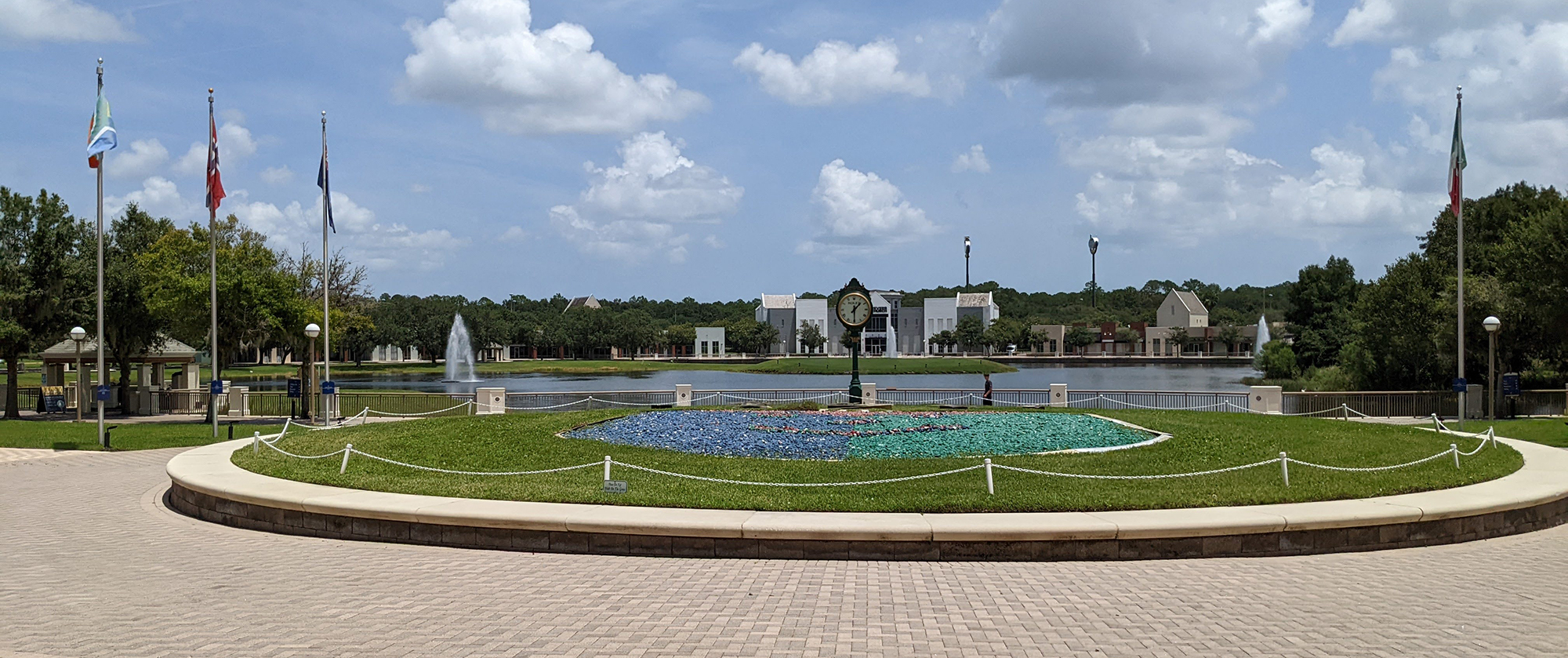 The entrance of World Golf Hall of Fame looking east. In the distance are the buildings that house Murray Bros. Caddyshack restaurant and Reverb Church.