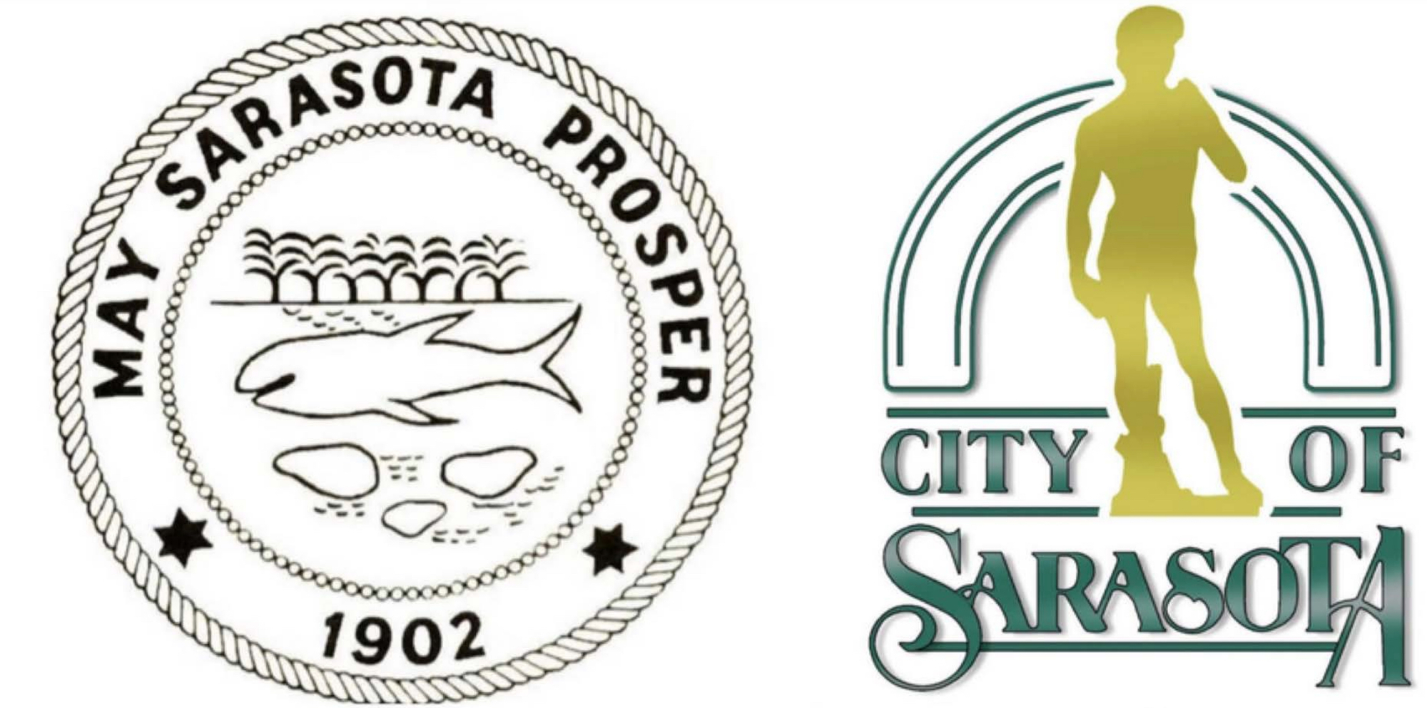 The current city seal (left) and logo.