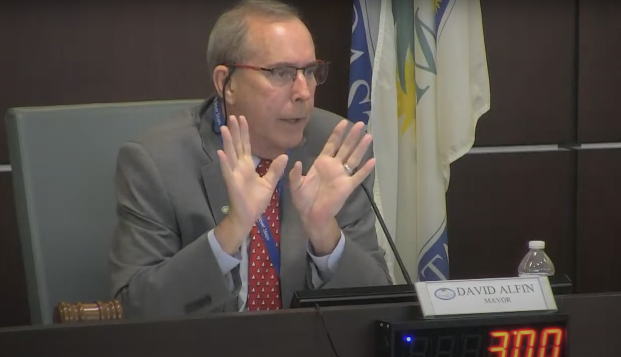 Palm Coast Mayor David Alfin speaks at a Sept. 8 City Council millage hearing. Image from city meeting livestream
