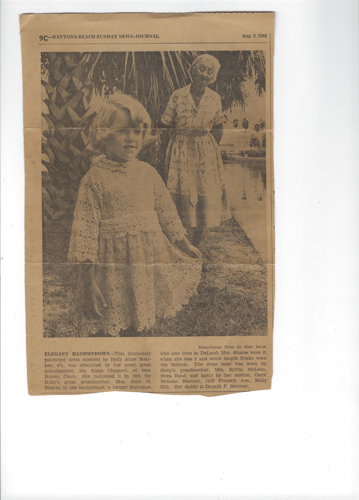 The dress was featured in a 1964 article in the Daytona Beach News-Journal. Wearing the dress is Holly Anne Stephens, when she was 4-and-a-half years old. Courtesy photo