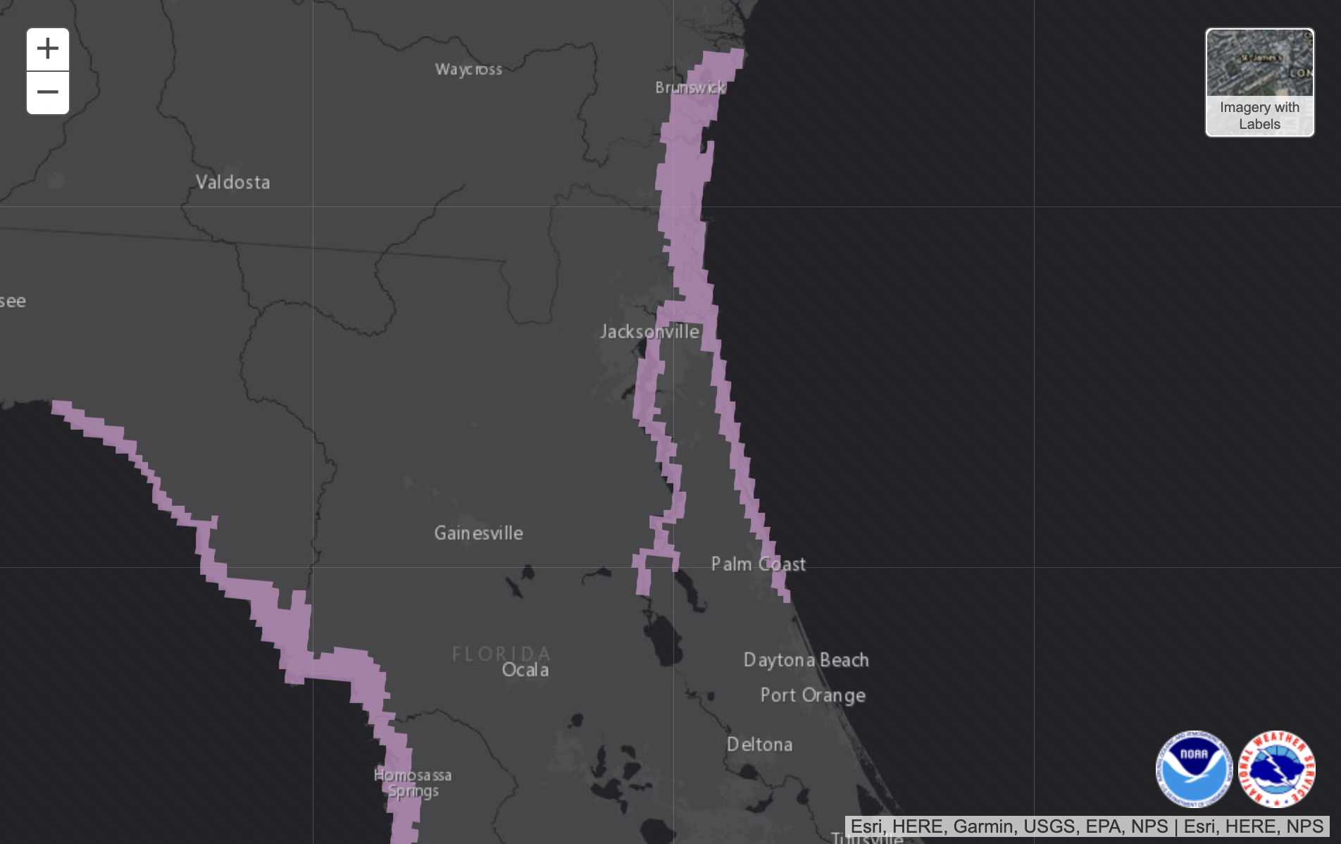 Flagler County was under a storm surge warning as of the morning of Tuesday, Sept. 27. Image courtesy of the National Hurricane Center