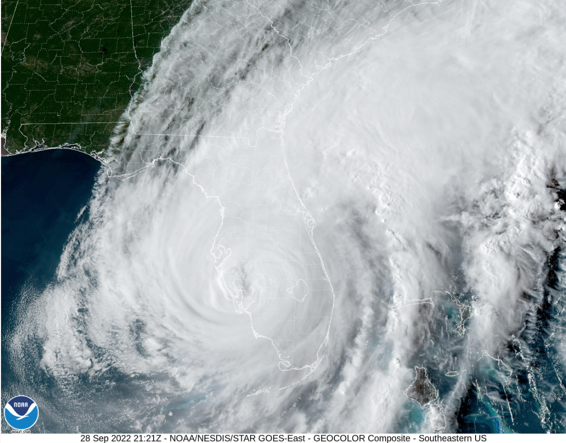 A GEO Color image of Hurricane Ian around 5:30 p.m. Wednesday via NOAA.