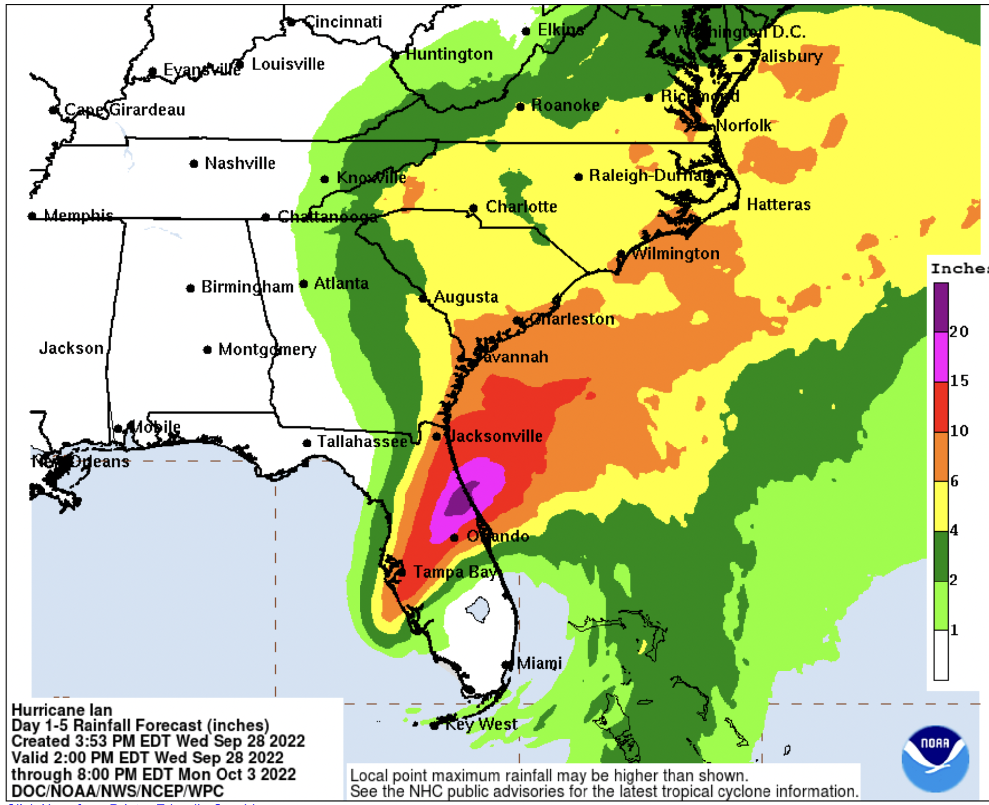 Rainfall projections from the National Hurricane Center