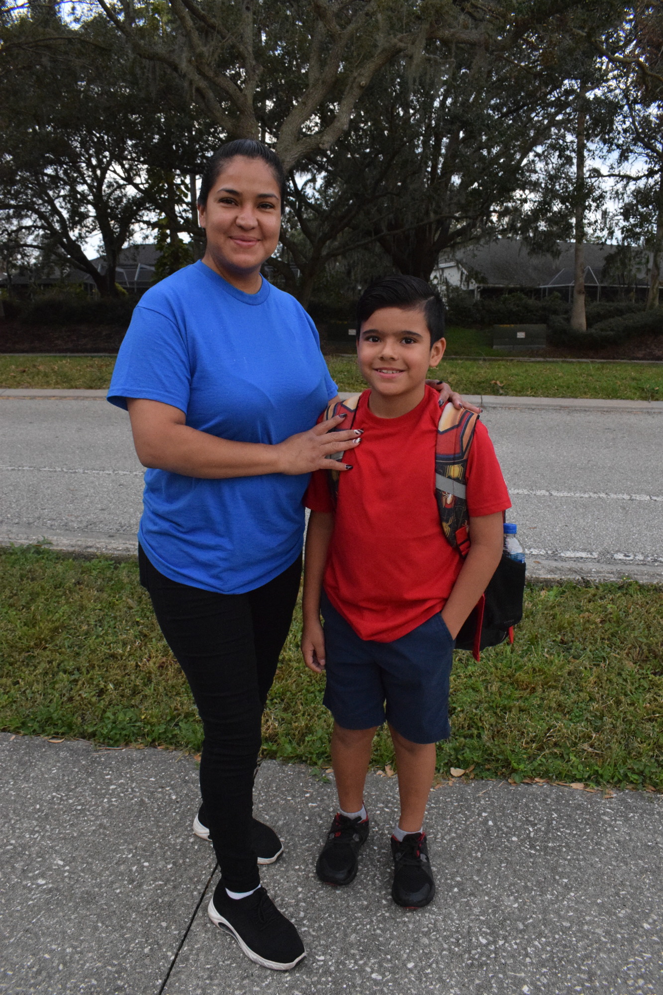 Narce Vargas usually drives her third grader Jose Vargas to Braden River Elementary School, but they decided to participate in Walk to School Day. 