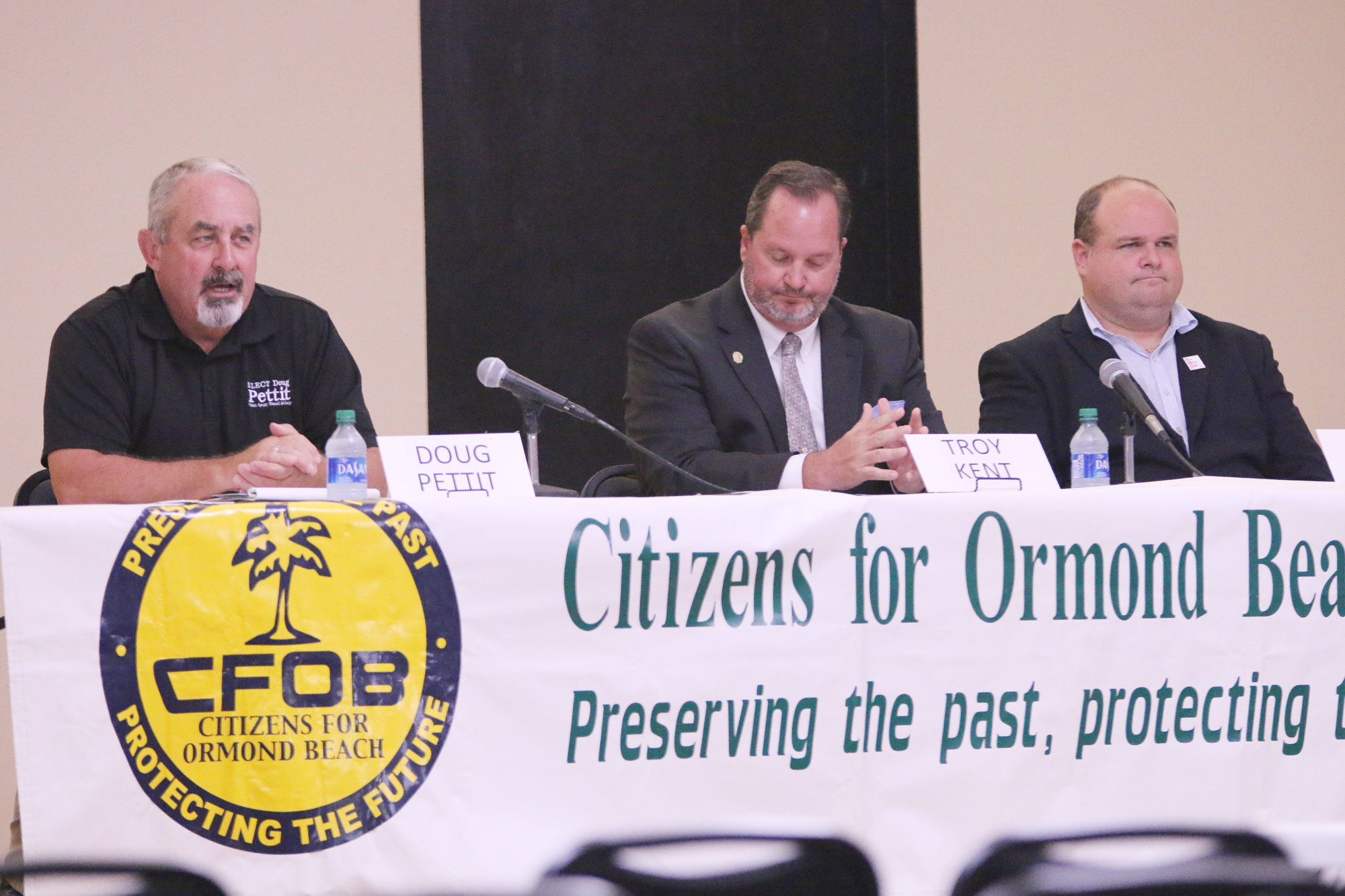 Doug Pettit, Troy Kent and Ken Smith participate in CFOB's candidate forum on Wednesday, Oct. 12. Photo by Jarleene Almenas