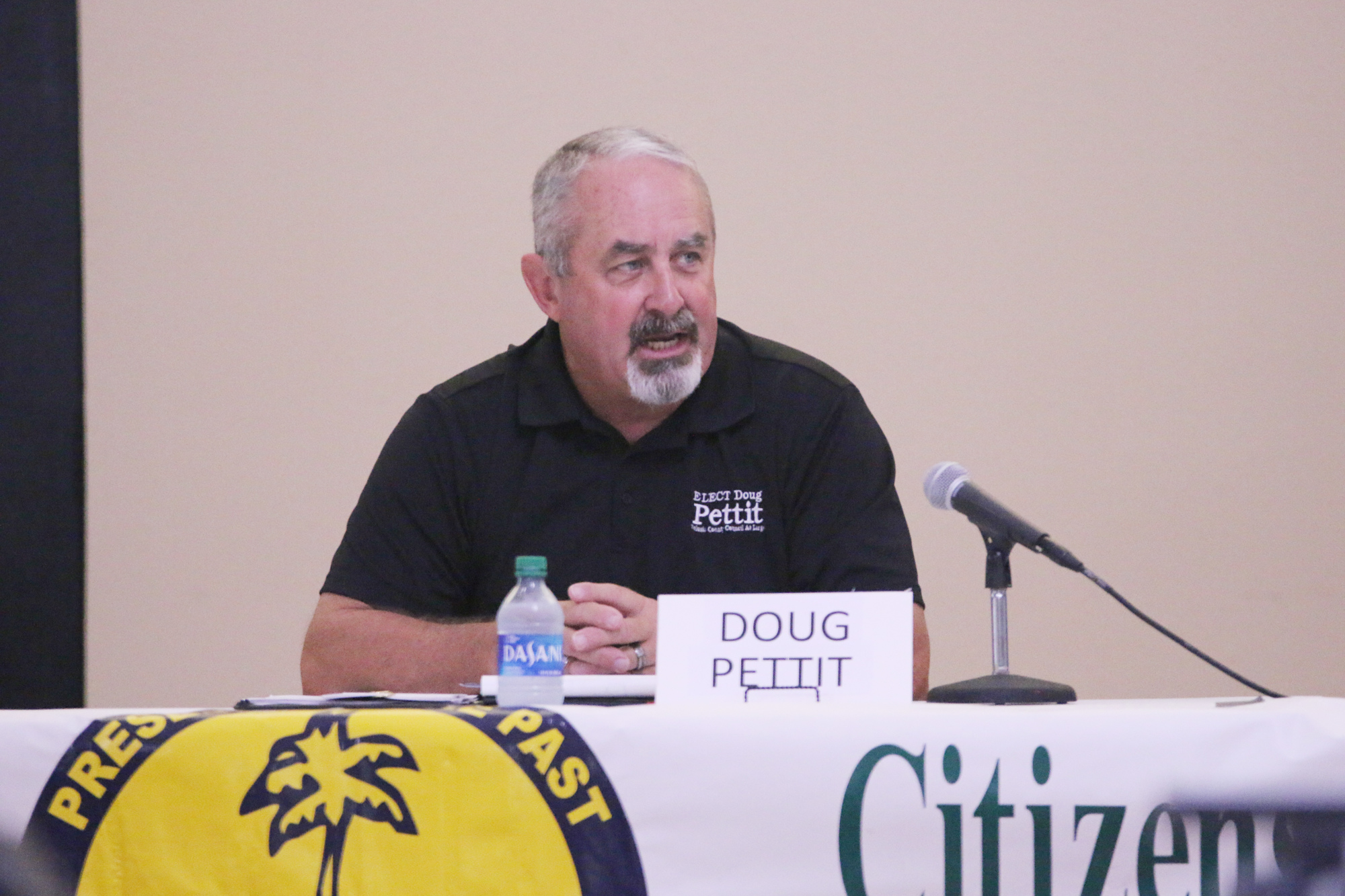 At-large candidate Doug Pettit speaks during CFOB's candidate forum on Wednesday, Oct. 12. Photo by Jarleene Almenas