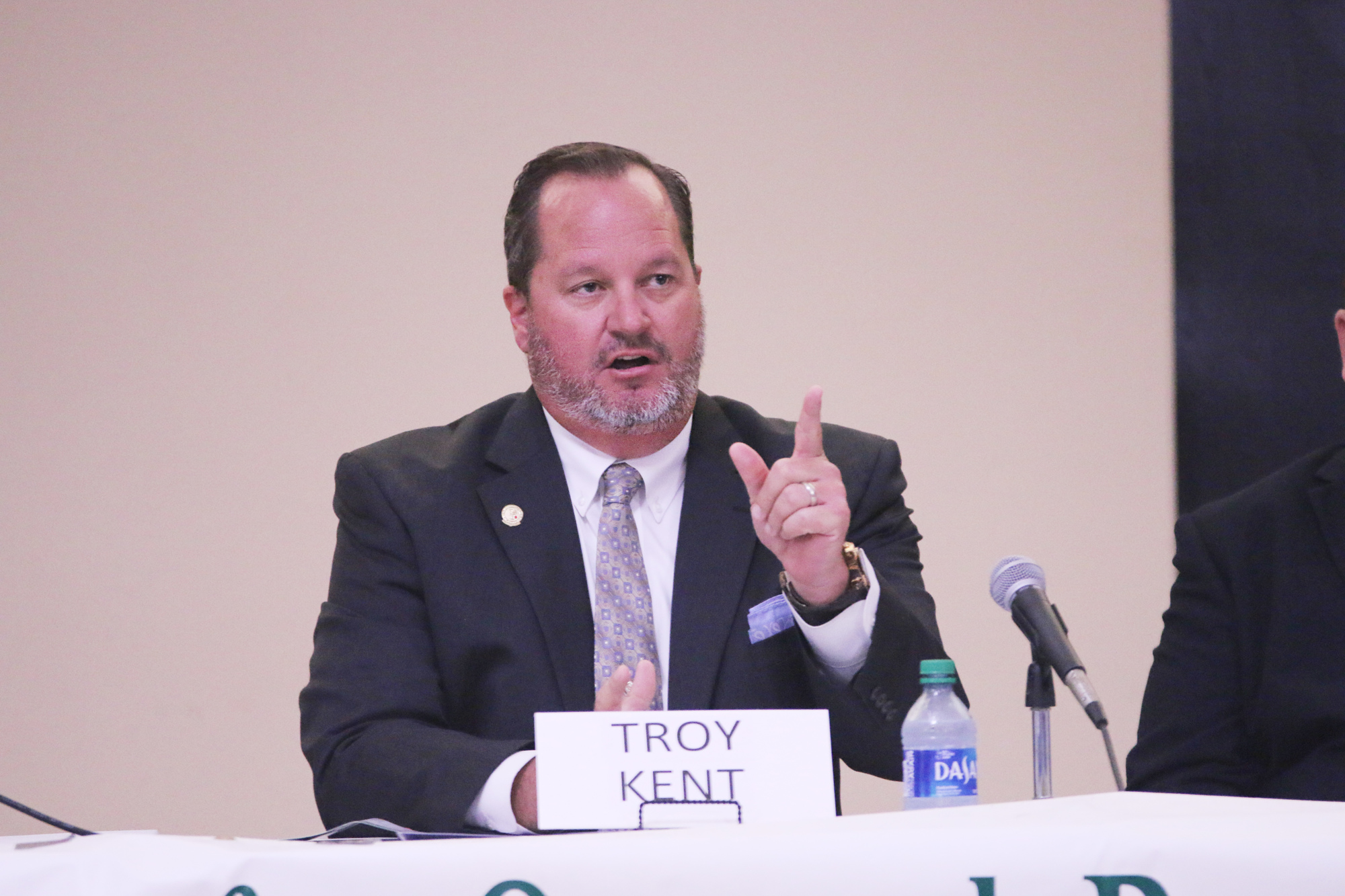 Ormond Beach City Commissioner Troy Kent, now vying for District 4 on the County Council, speaks during CFOB's candidate forum on Wednesday, Oct. 12. Photo by Jarleene Almenas