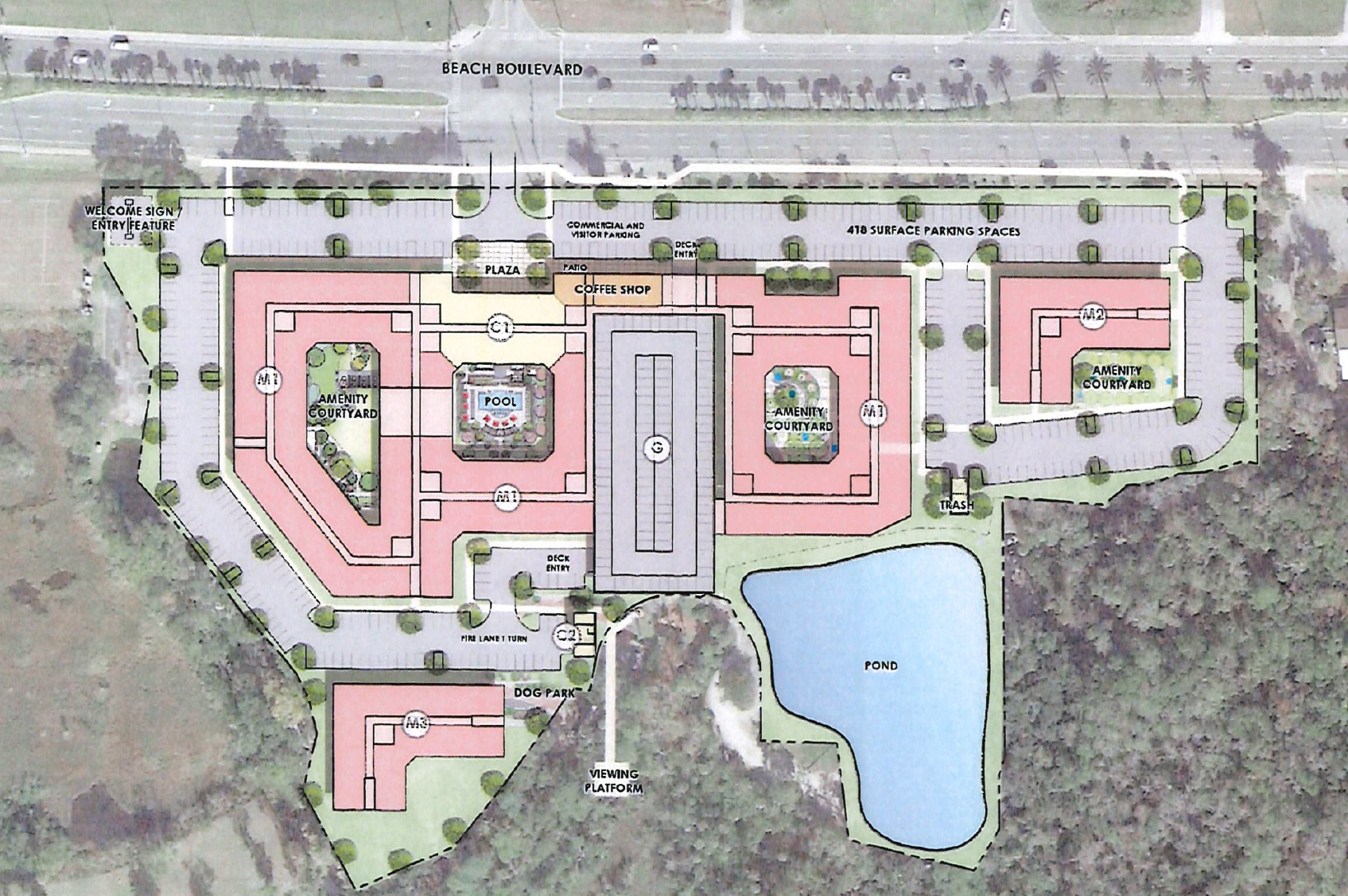 A preliminary site plan for the apartment development.