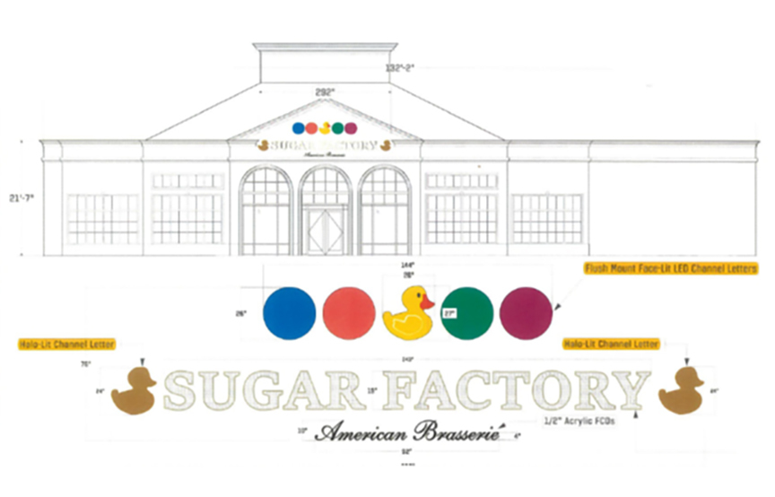 The sign proposed for the front of the Sugar Factory