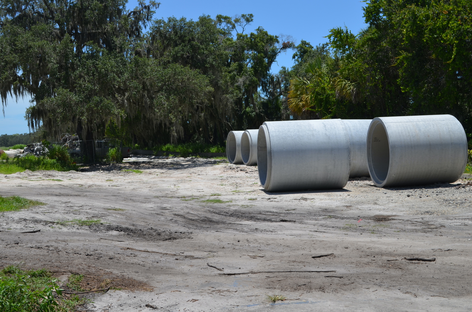 Large culverts await installation as part of the drainage improvements at the Bobby Jones Golf Complex. (Photo by Andrew Warfield)